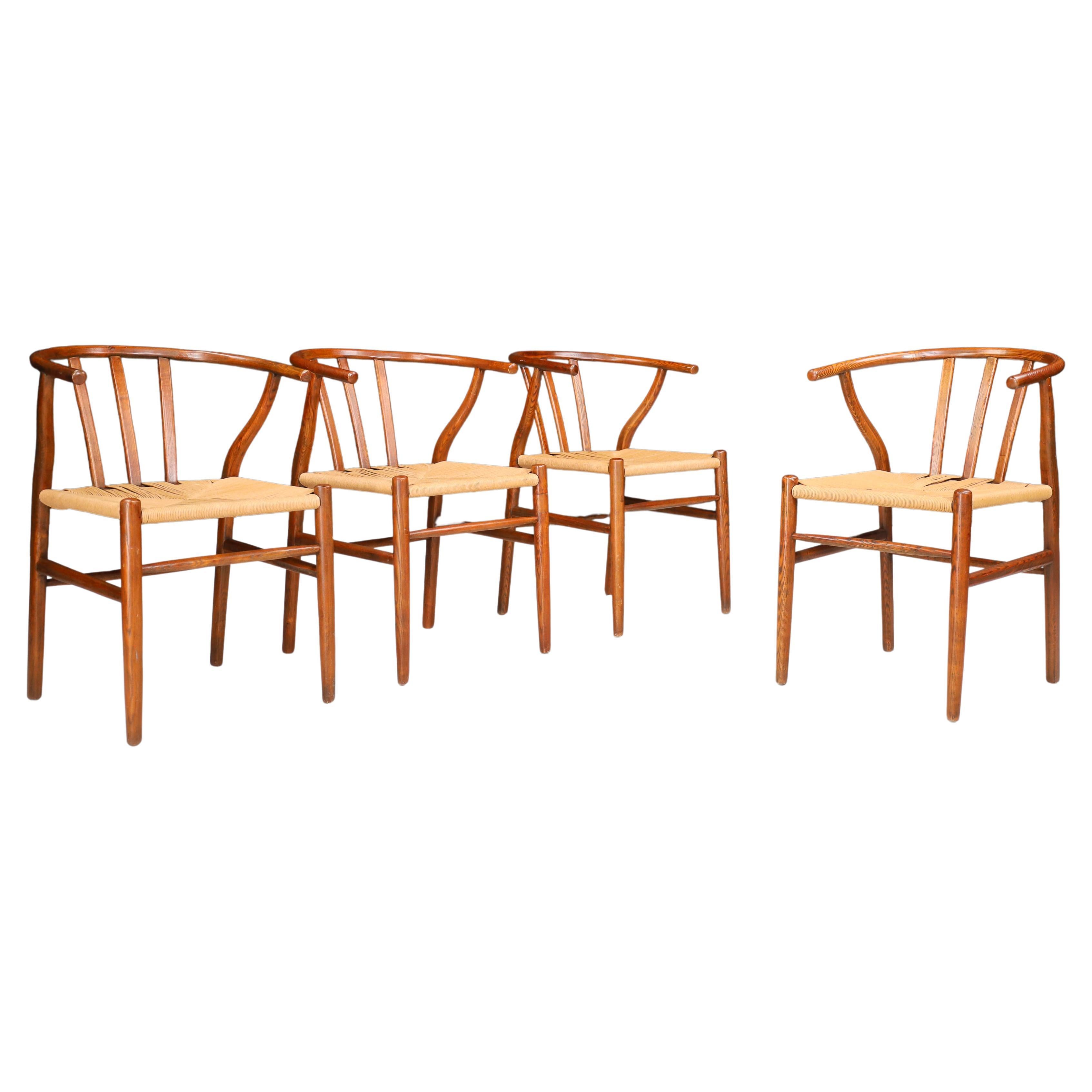 Oak and Papercord Armchairs or Dining Chairs, Denmark 1960s.   For Sale