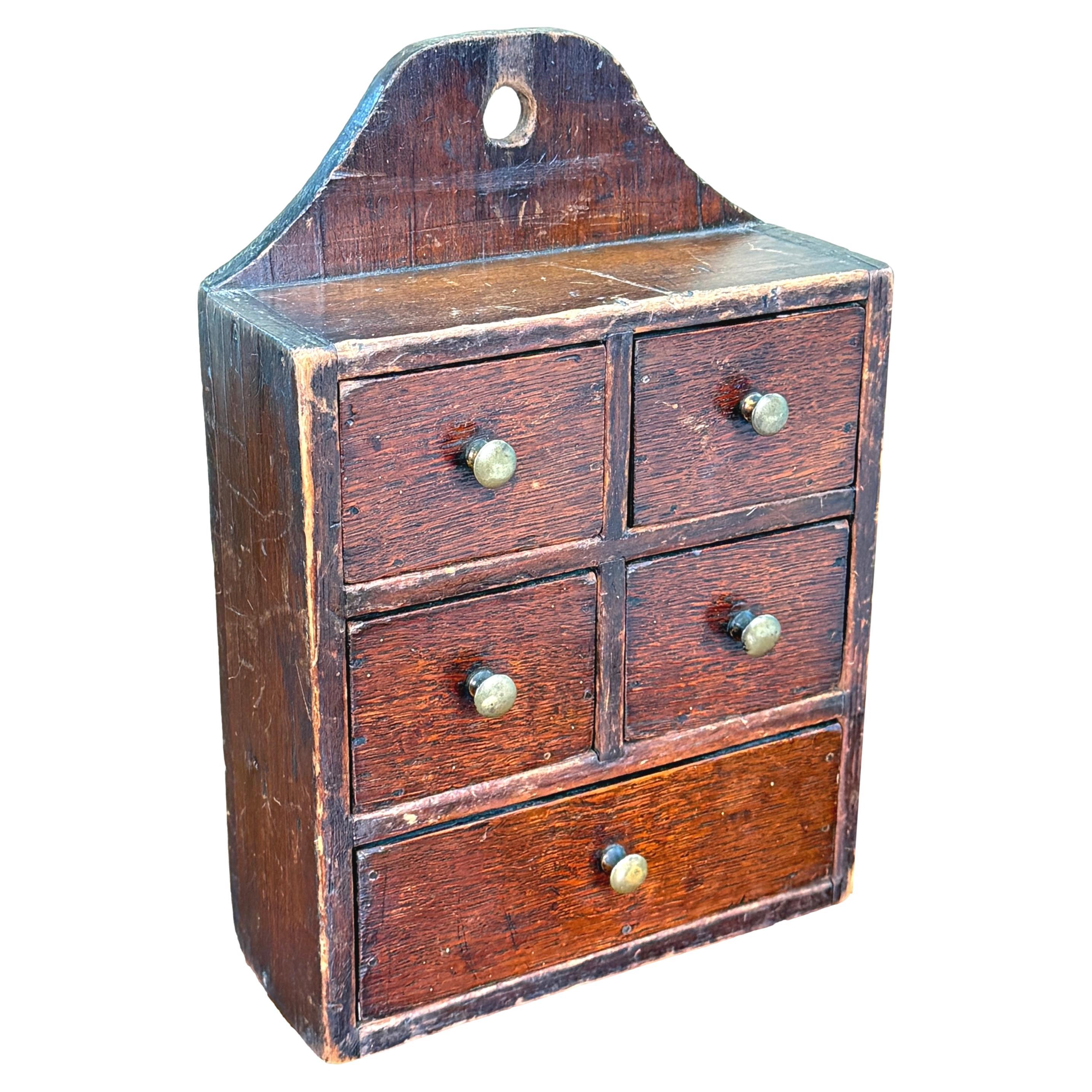 Oak and Pine 19th Century Wall Hanging Spice Box