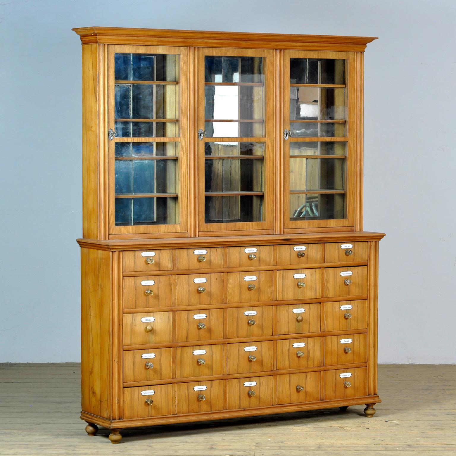 Industrial Oak And Pine Pharmacy Cabinet, anno 1889 For Sale
