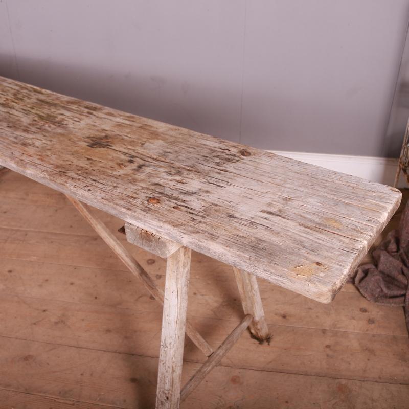 Oak and Poplar Trestle Table In Good Condition For Sale In Leamington Spa, Warwickshire