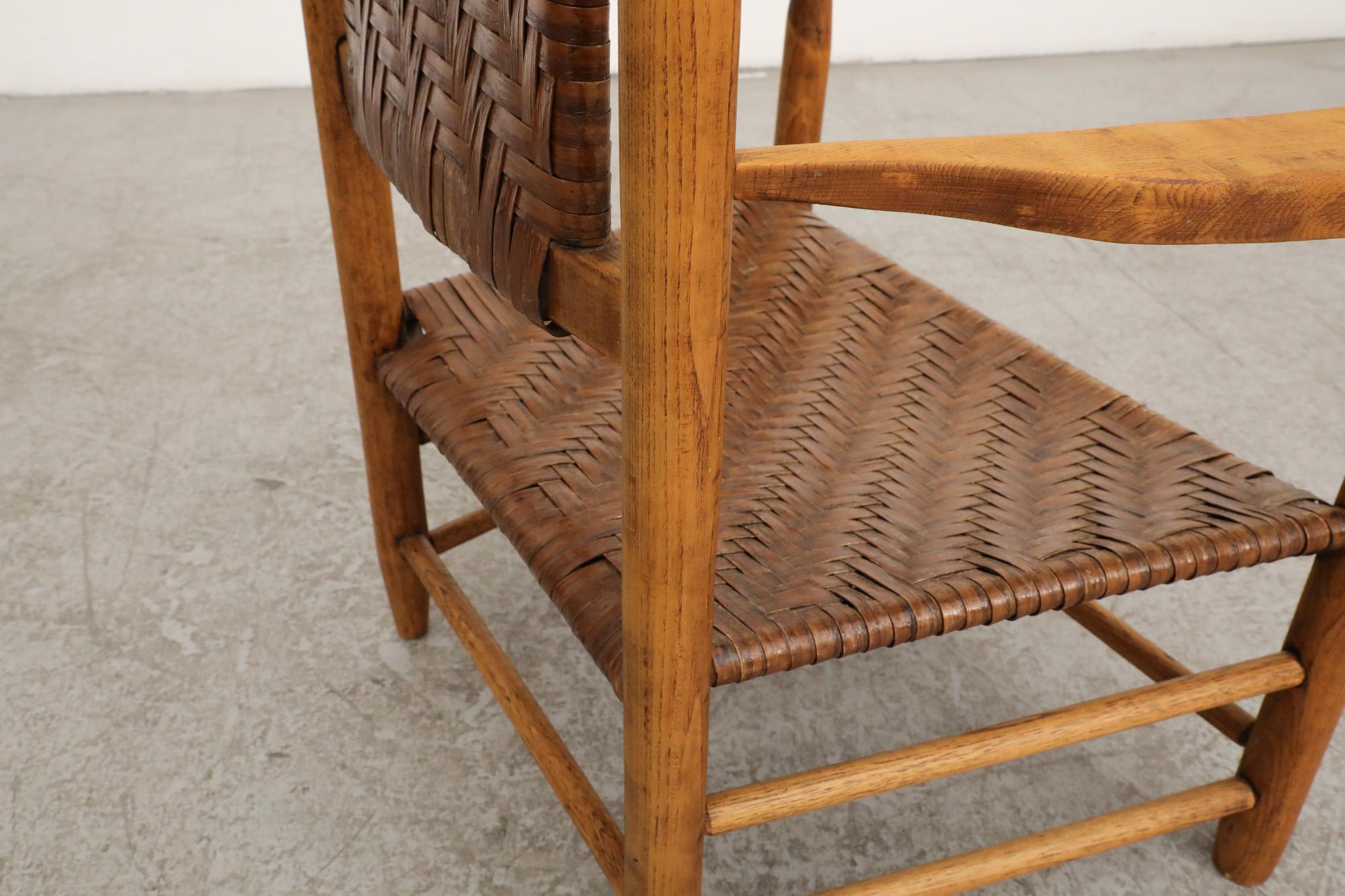 Oak and Rattan High back Throne Chair For Sale 11