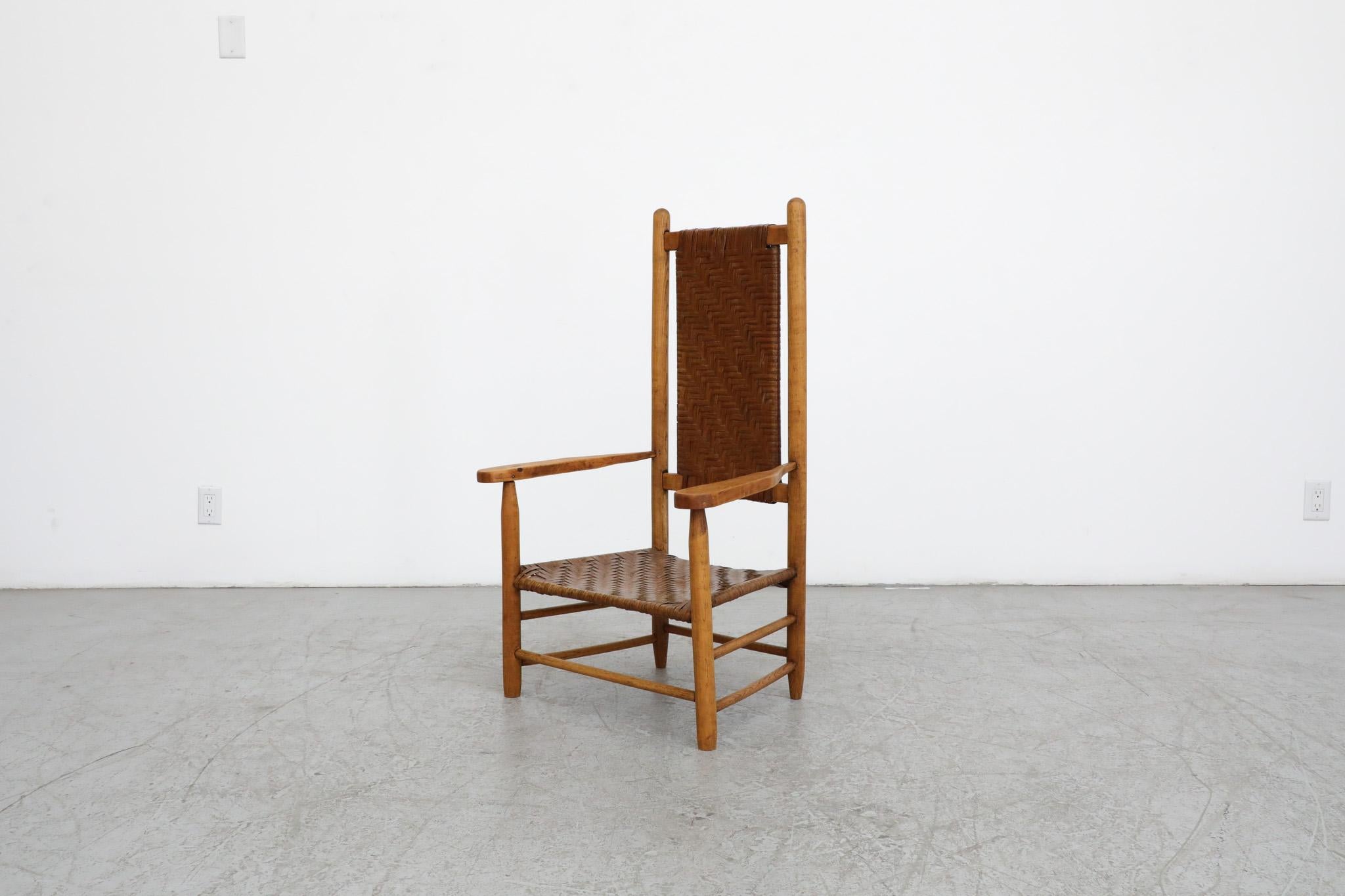 Mid-Century Modern Chaise trône à haut dossier en Oak Oak et rotin en vente