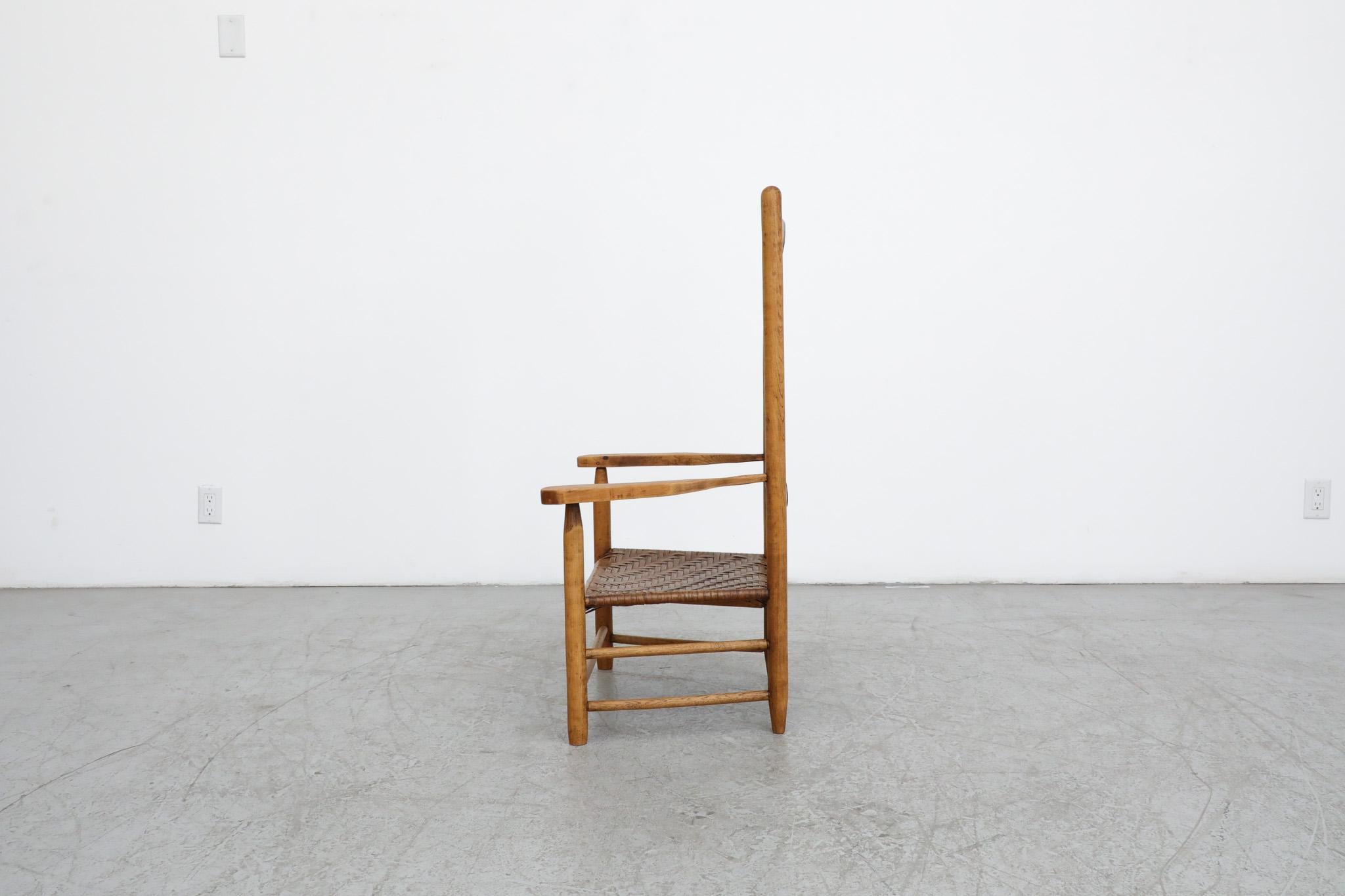 Dutch Oak and Rattan High back Throne Chair For Sale