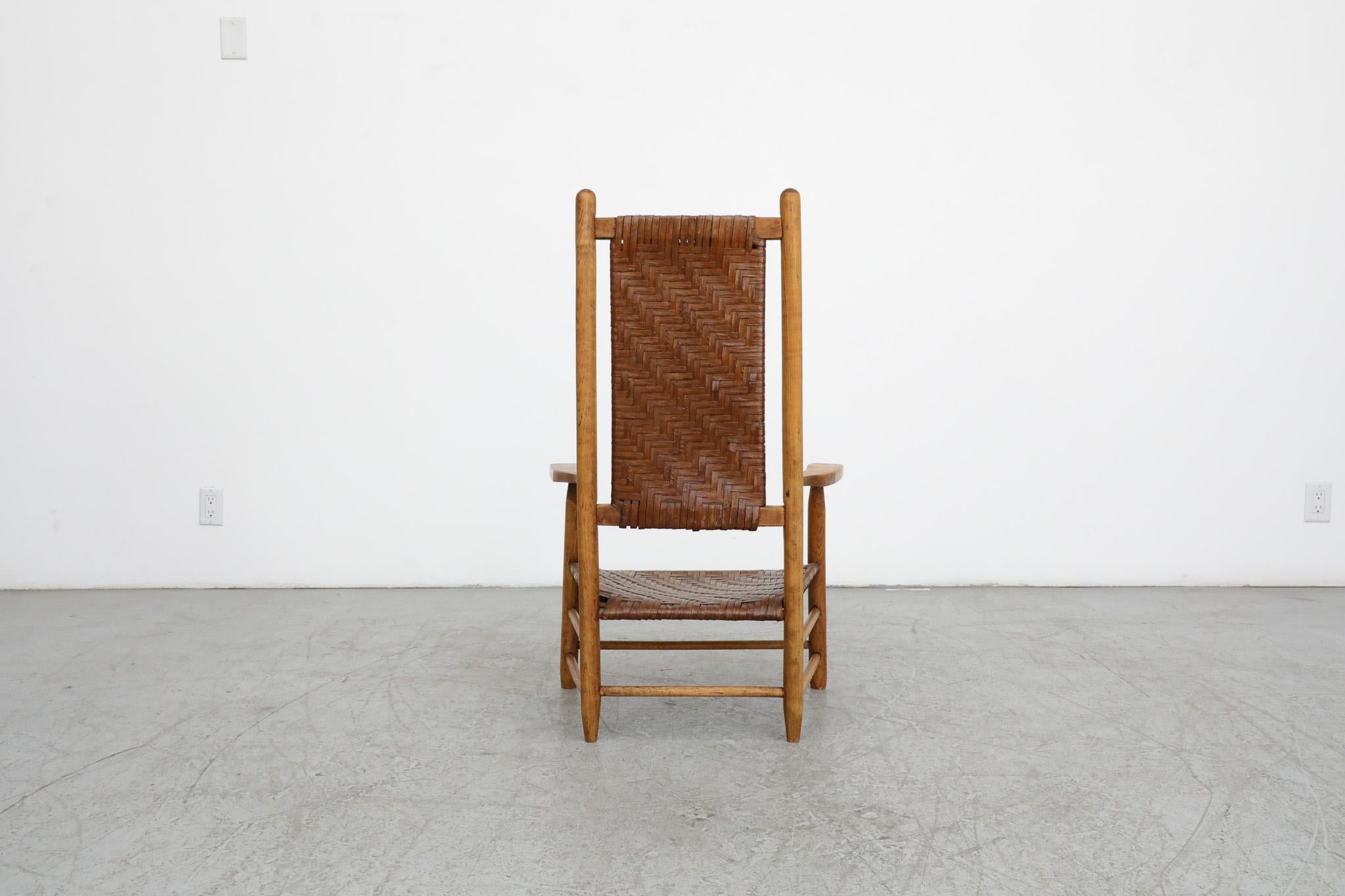 Mid-20th Century Oak and Rattan High back Throne Chair For Sale
