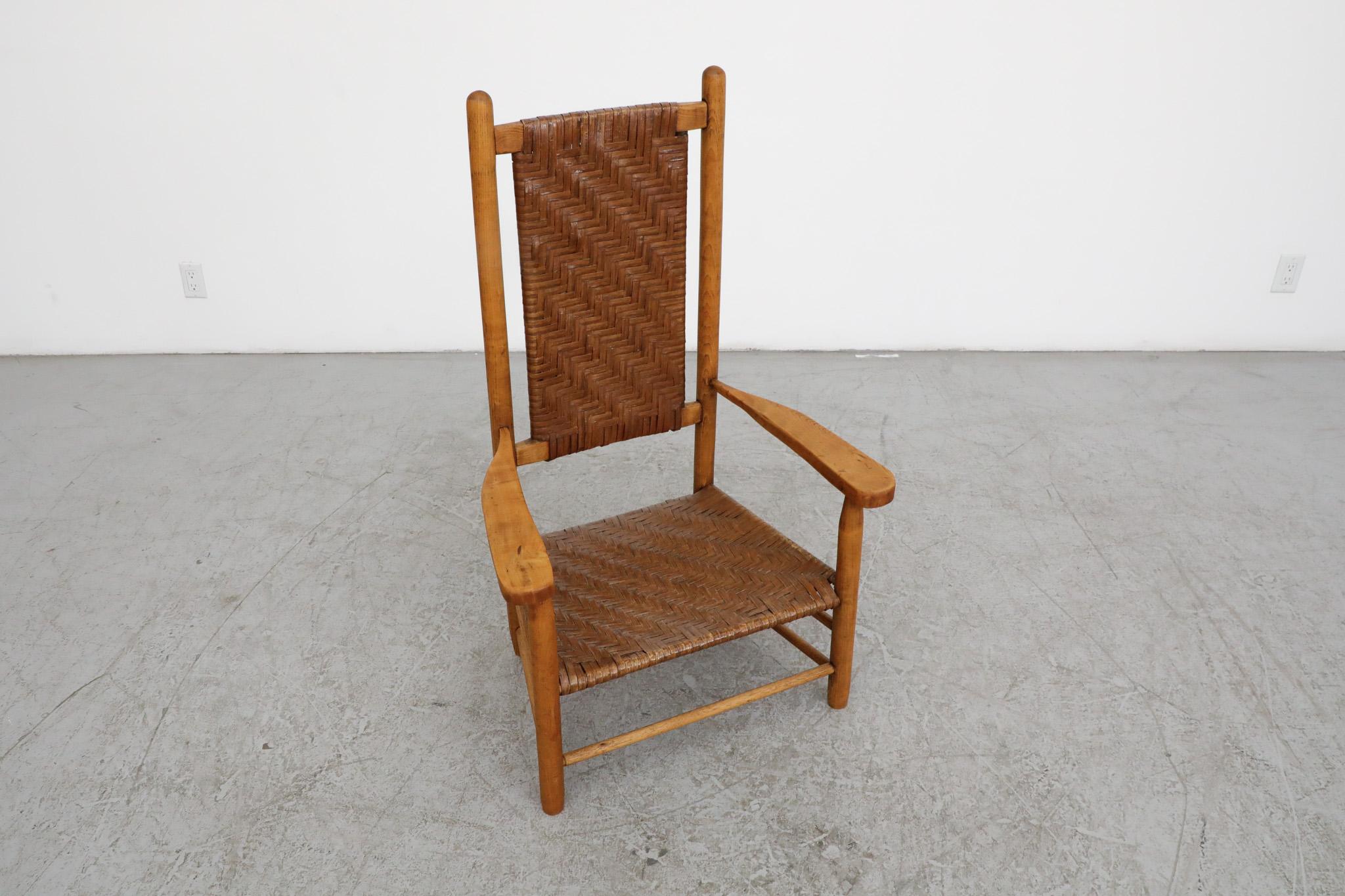 Dutch Oak and Rattan High back Throne Chair For Sale