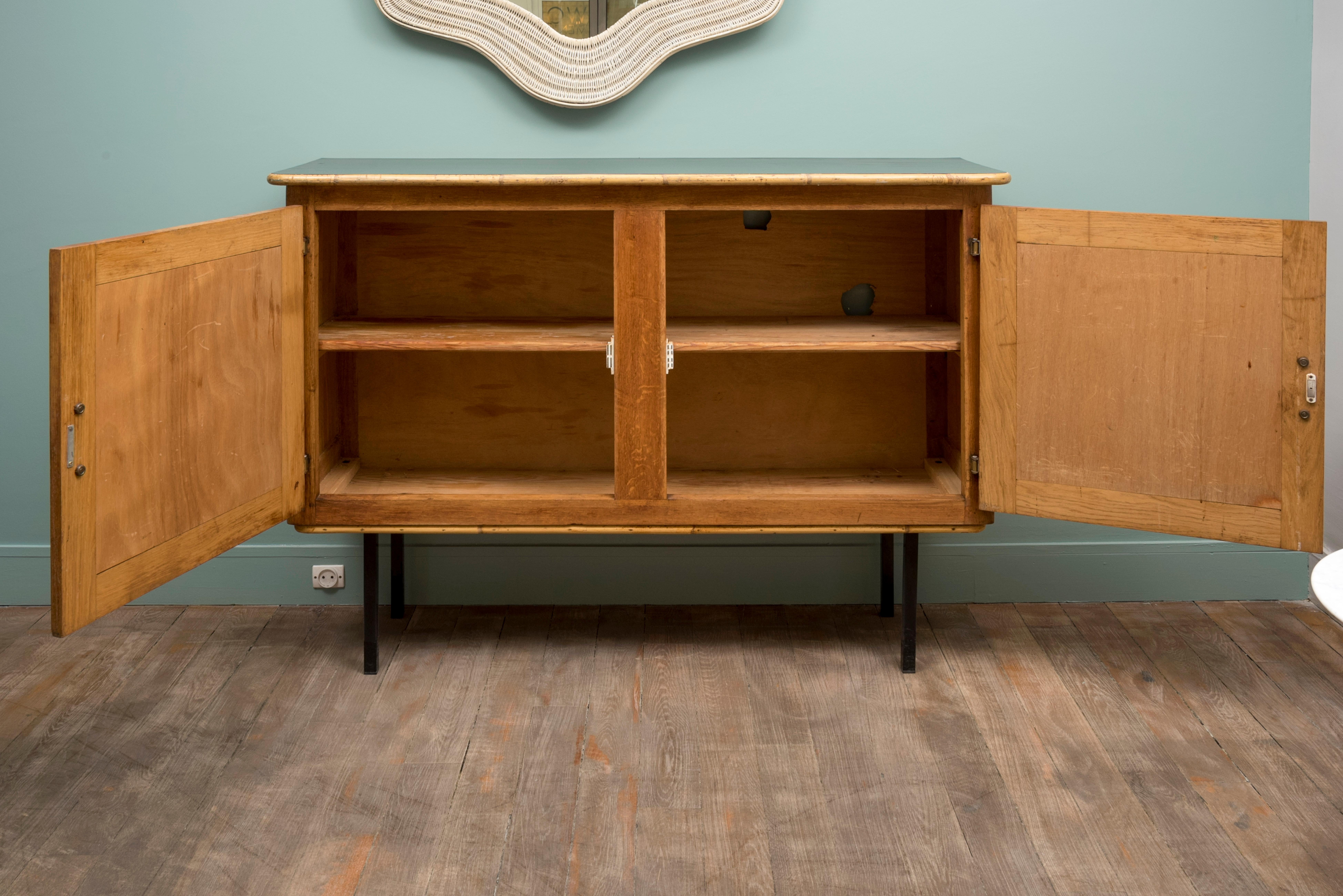 French Oak and Rattan Sideboard by Audoux and Minet
