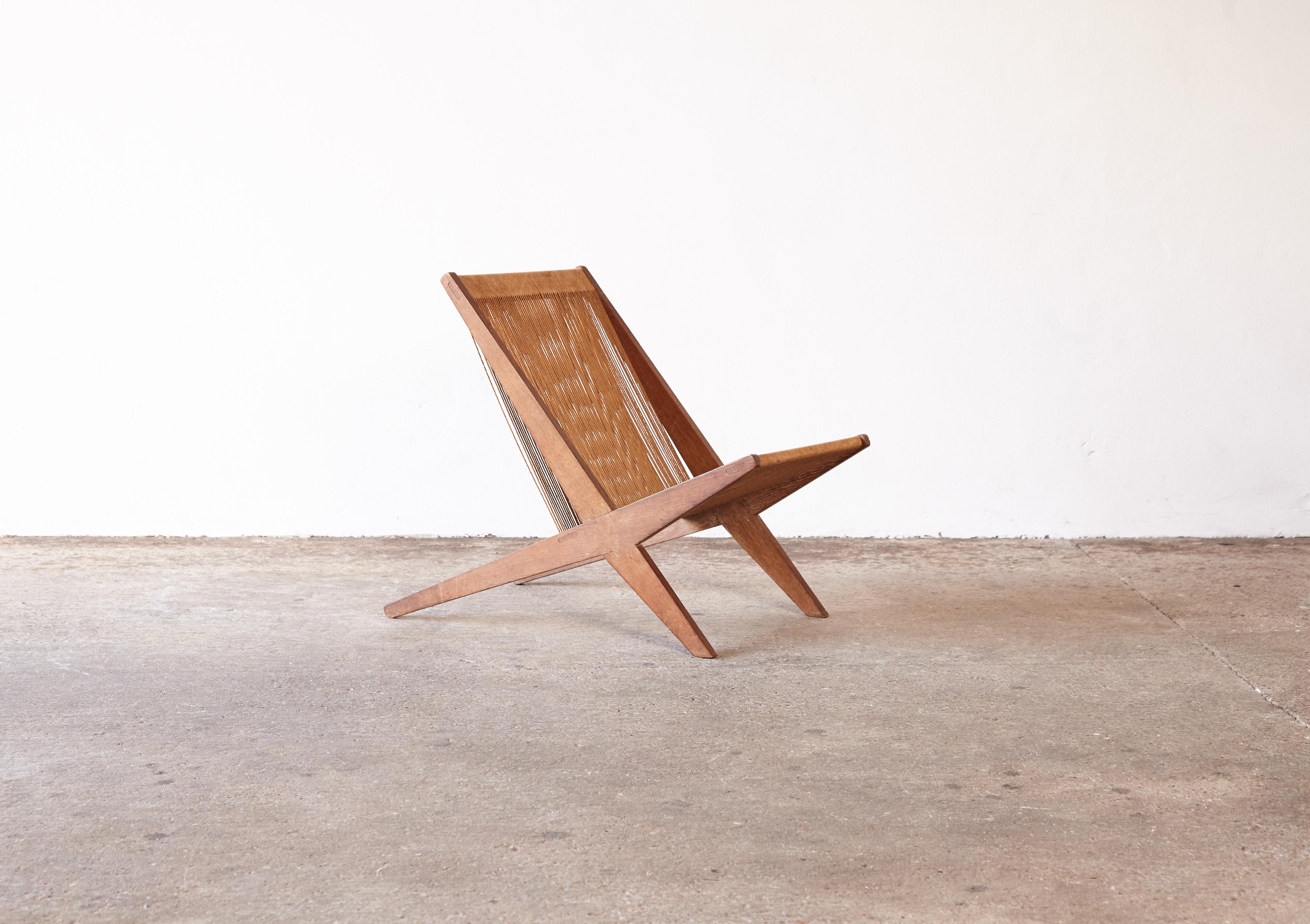 Mid-Century Modern Oak and Rope Chair Attributed to Poul Kjaerholm & Jørgen Høj, Denmark, 1950s