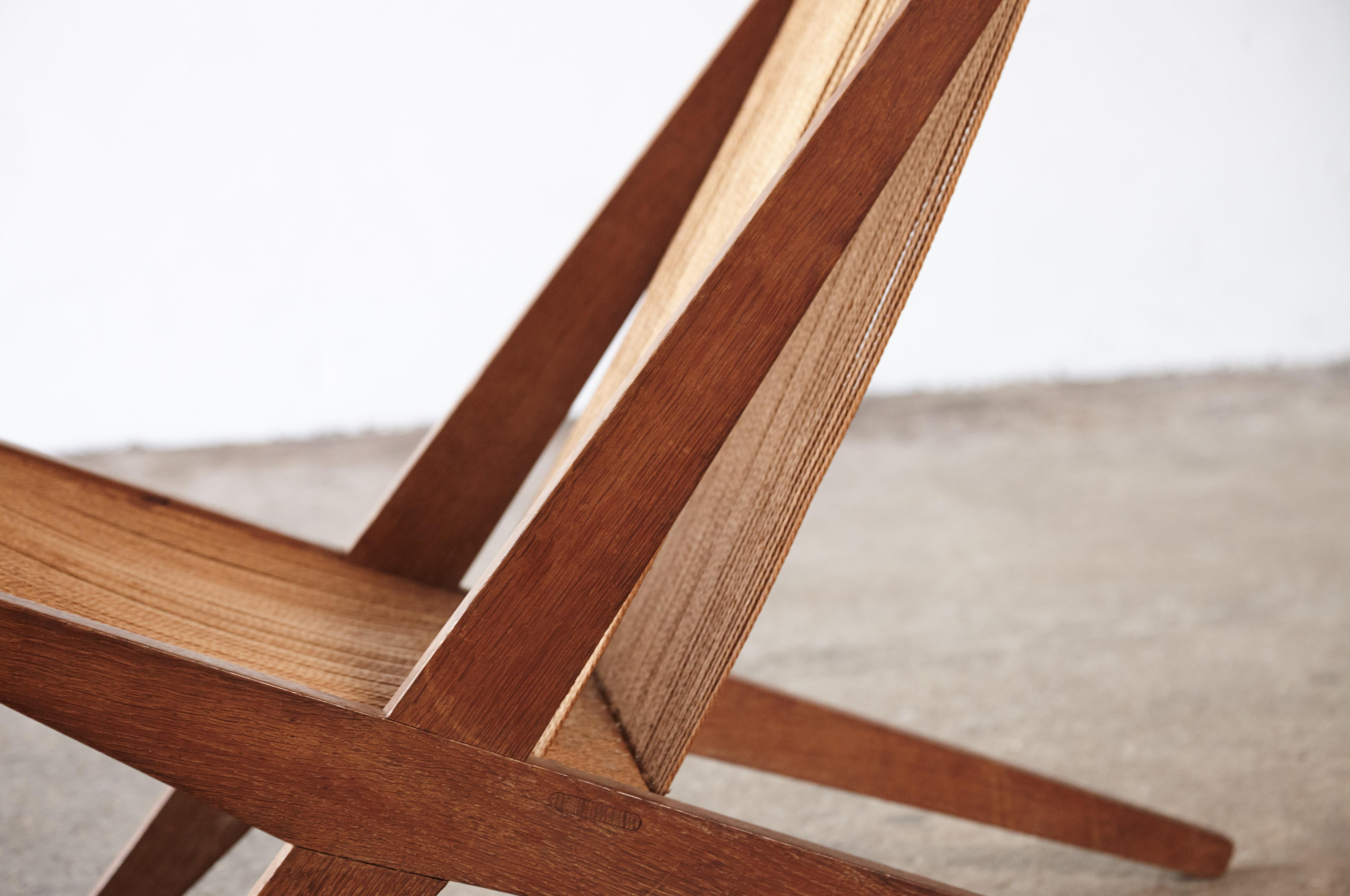 20th Century Oak and Rope Chair Attributed to Poul Kjaerholm & Jørgen Høj, Denmark, 1950s