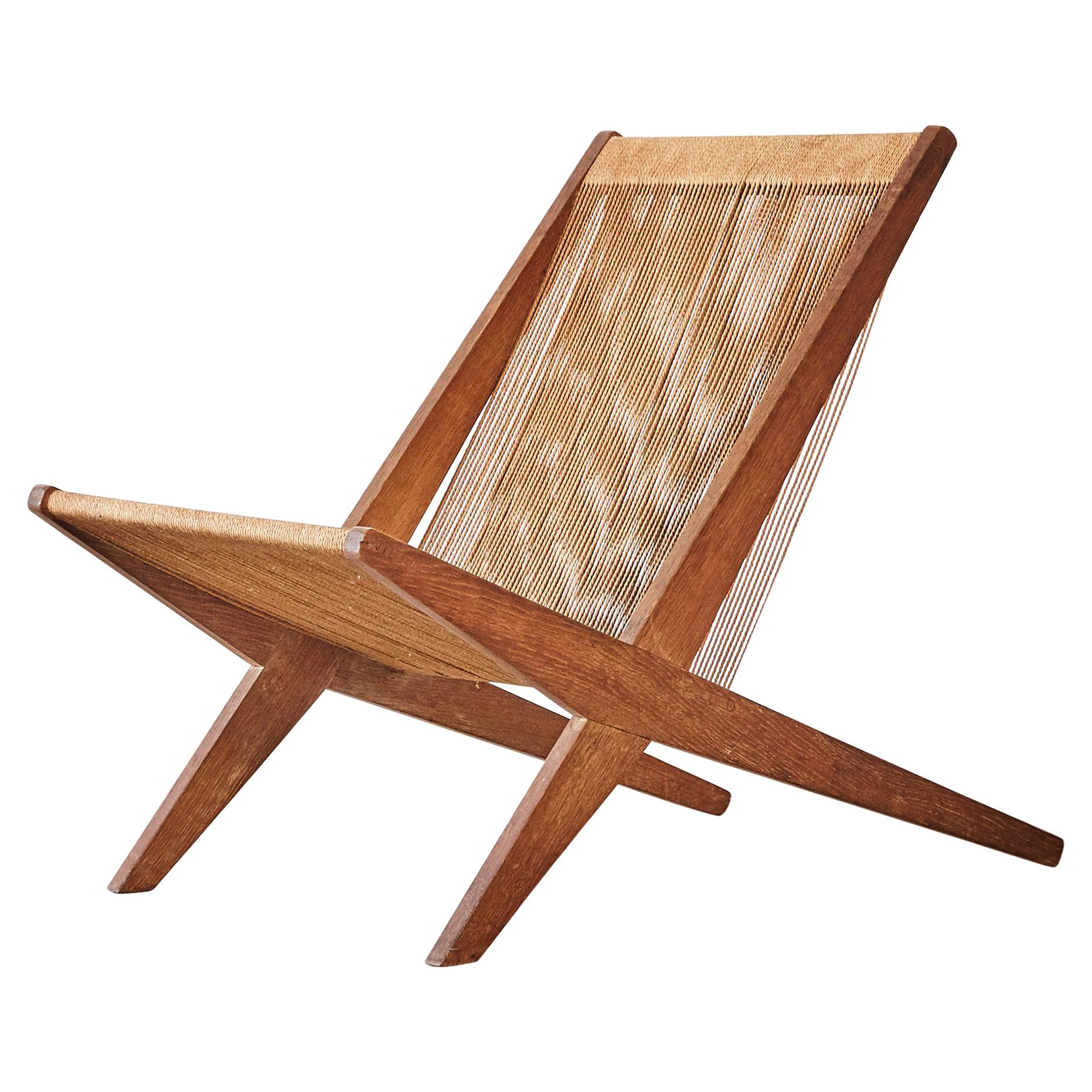 Oak and Rope Chair Attributed to Poul Kjaerholm & Jørgen Høj, Denmark, 1950s