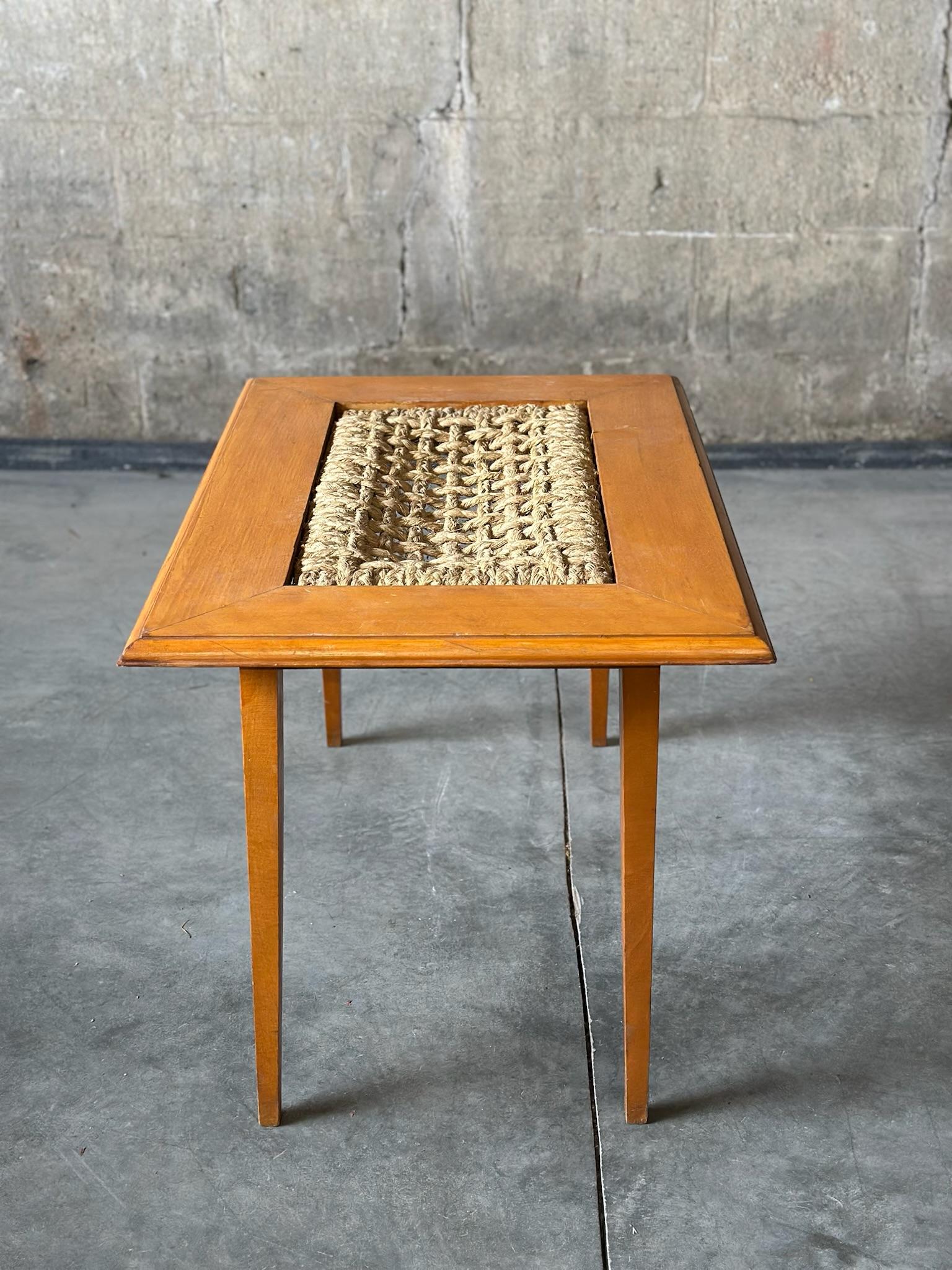 Oak and Rope Table by Adrien Audoux and Frida Minet Bon état - En vente à Hudson, NY