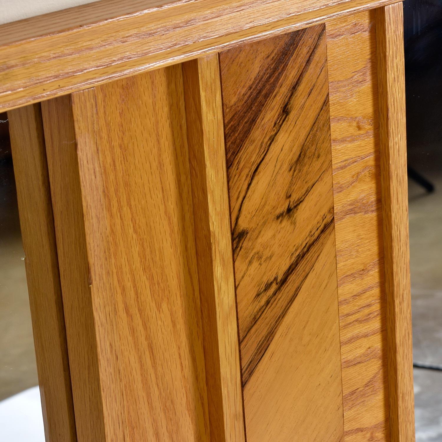 Oak and Rosewood Wall Mirror and Gold Trim Parquet Console Table Set For Sale 3