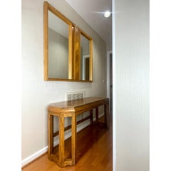 Oak and Rosewood Wall Mirror and Gold Trim Parquet Console Table Set