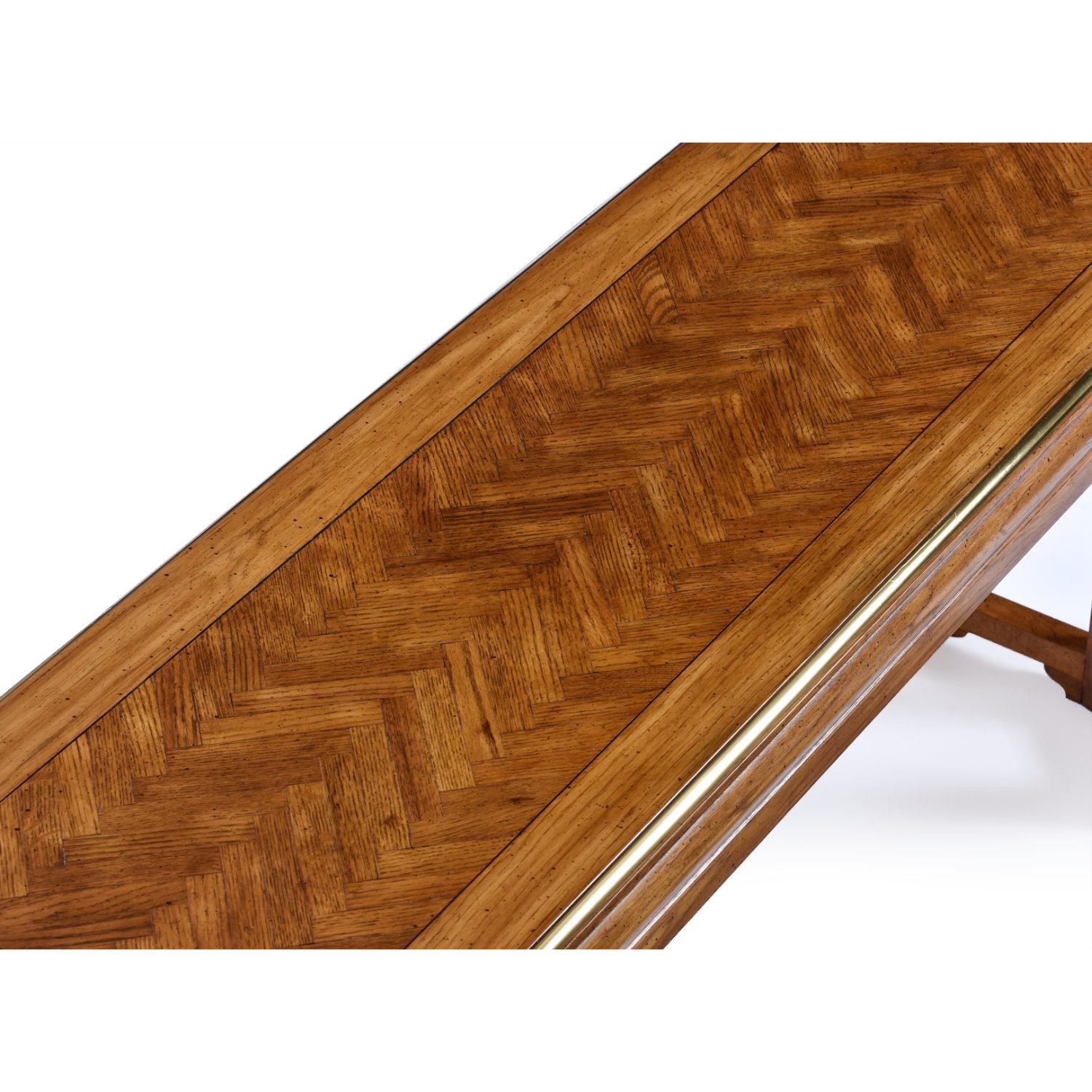 Oak and Rosewood Wall Mirror and Gold Trim Parquet Console Table Set For Sale 1