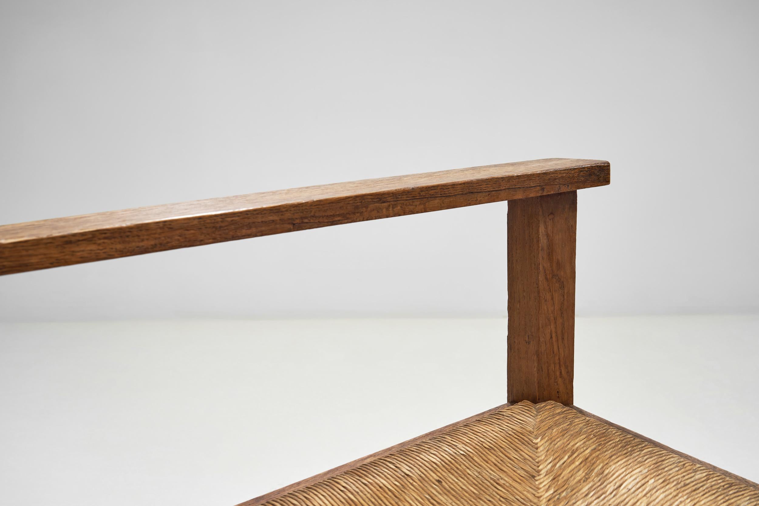 Oak and Rush Armchair by LOV, Netherlands ca 1920s For Sale 7