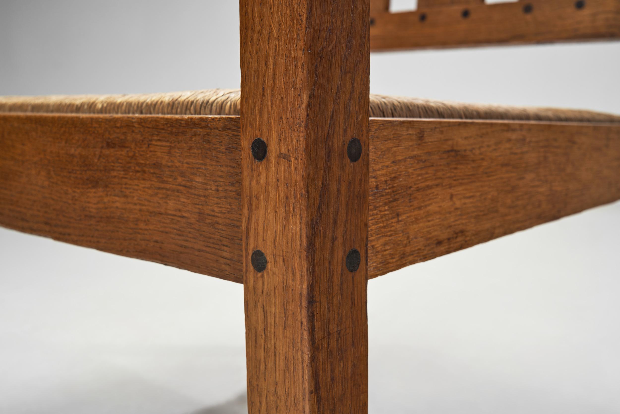 Oak and Rush Armchair by LOV, Netherlands ca 1920s For Sale 12