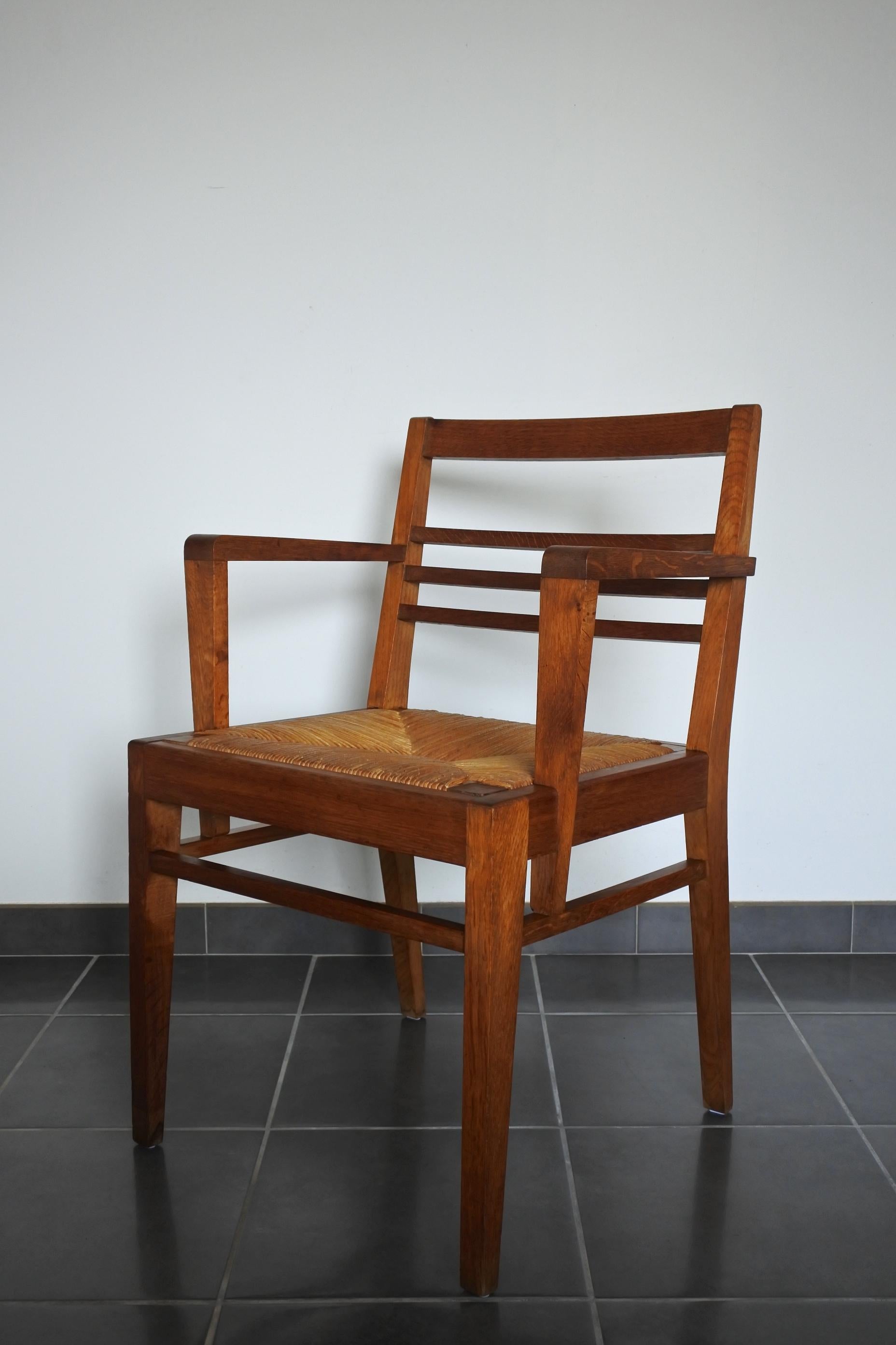 Oak and Rush Armchair by Rene Gabriel, France, Late 1940s 2