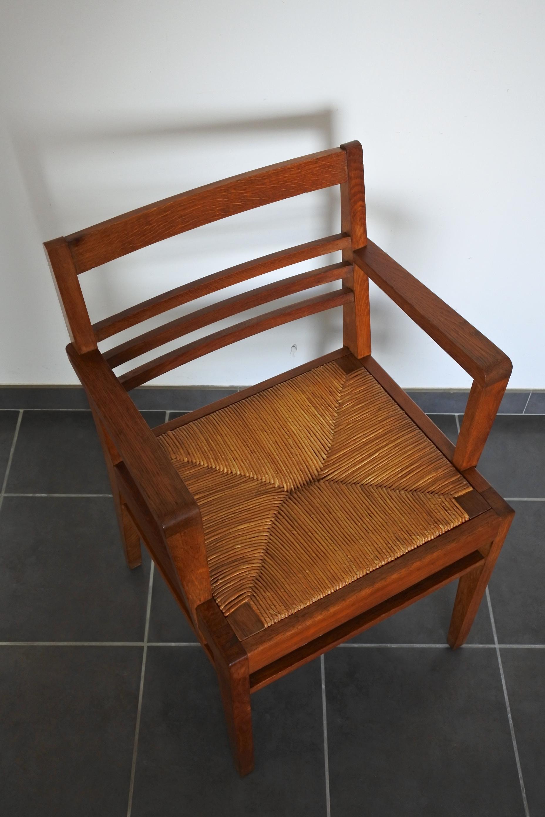 Oak and Rush Armchair by Rene Gabriel, France, Late 1940s 6