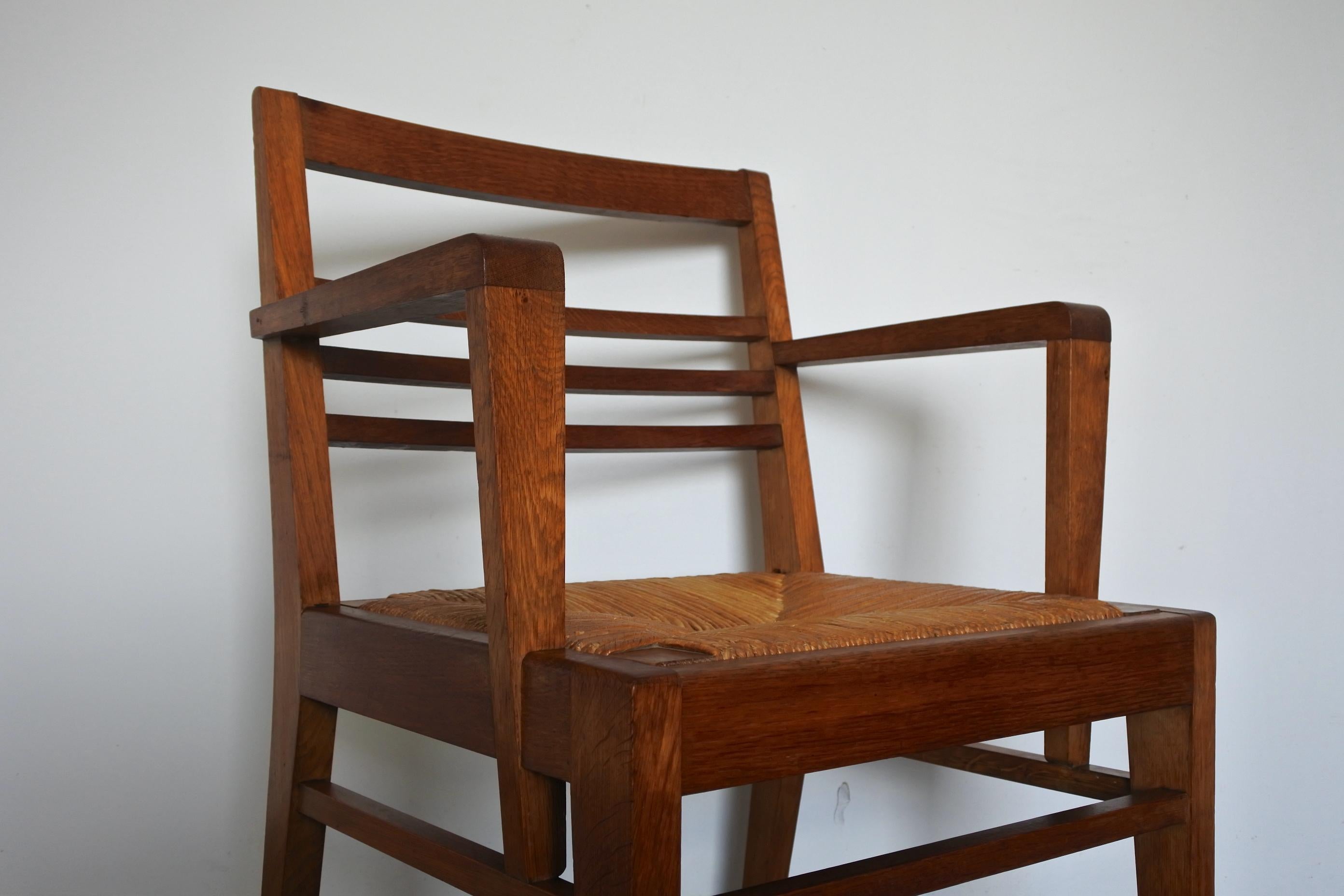 Oak and Rush Armchair by Rene Gabriel, France, Late 1940s 8