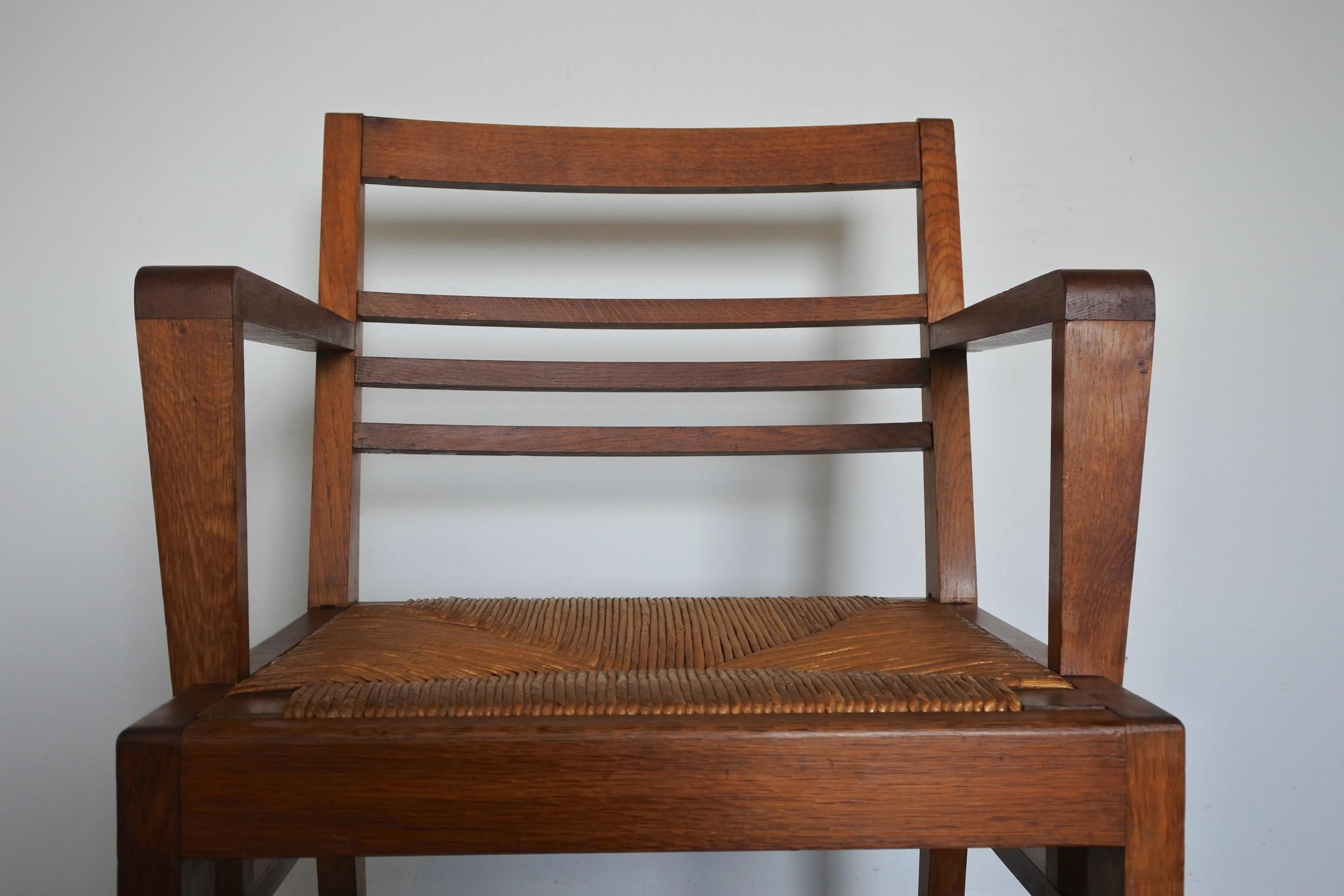Oak and Rush Armchair by Rene Gabriel, France, Late 1940s 9