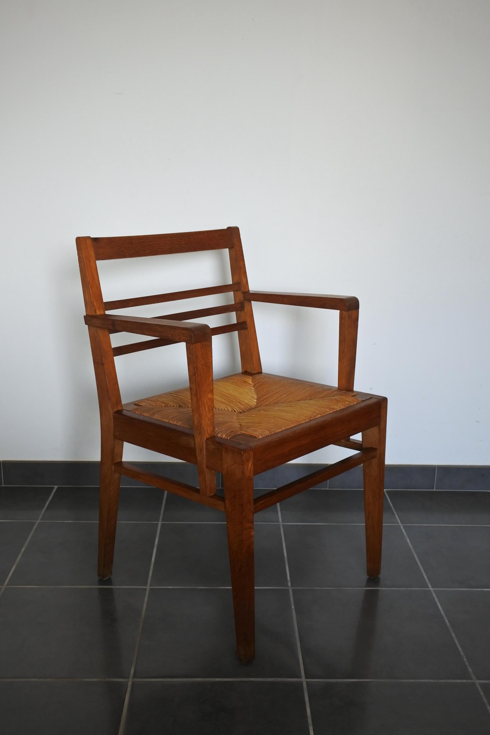 Oak and Rush Armchair by Rene Gabriel, France, Late 1940s 11