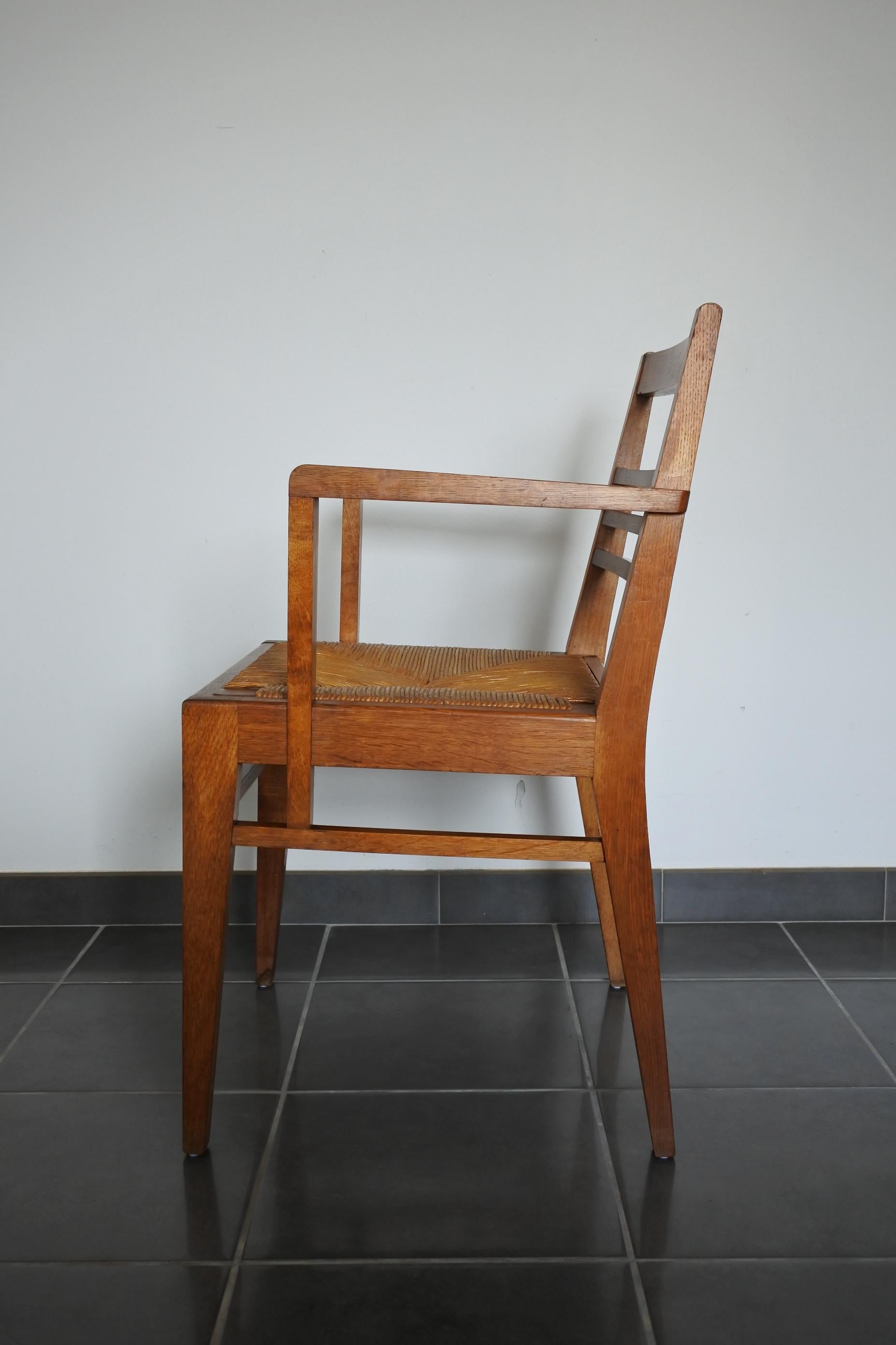 Oak and Rush Armchair by Rene Gabriel, France, Late 1940s 1