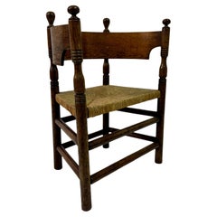 Oak and Rush Armchair with Round Back