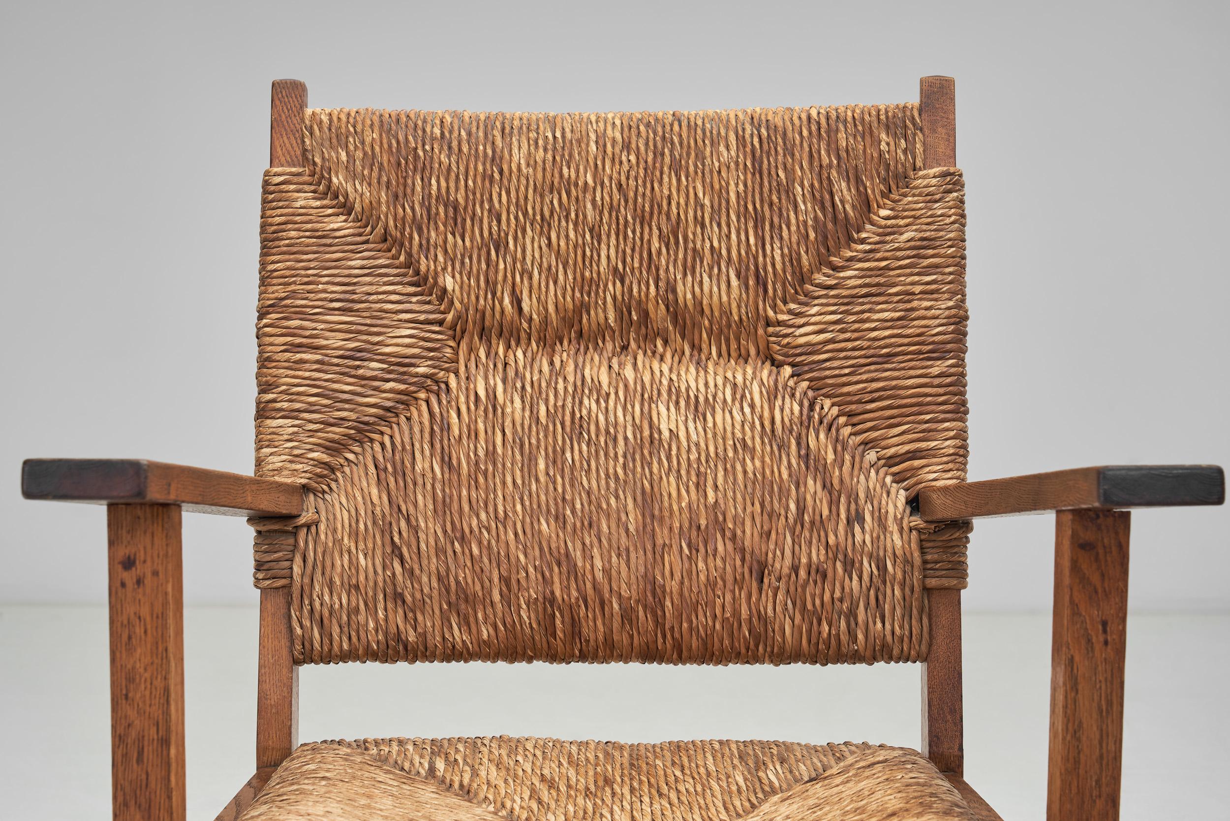 Oak and Rush Armchairs, The Netherlands 1930s For Sale 4