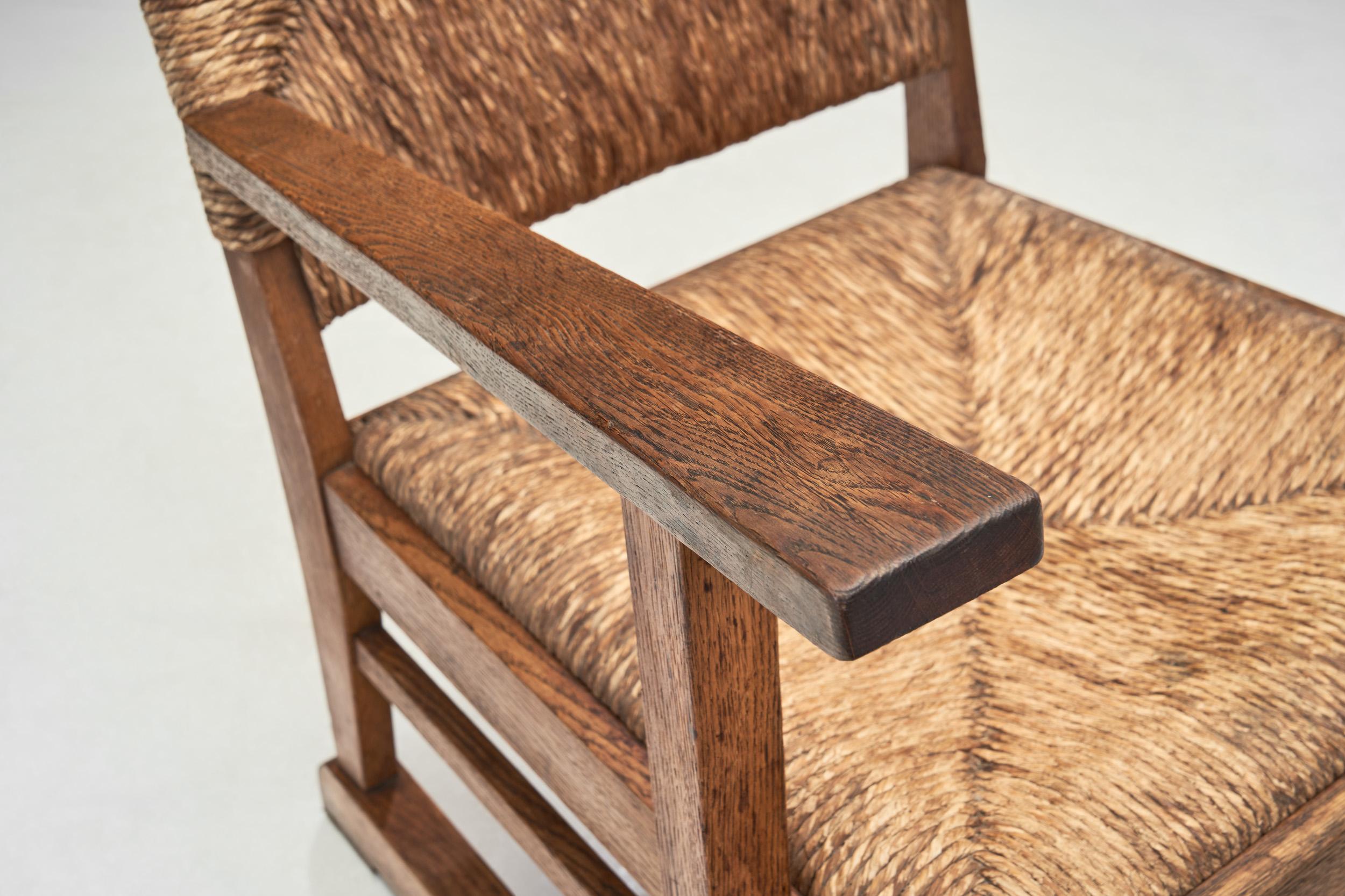Oak and Rush Armchairs, The Netherlands 1930s For Sale 5