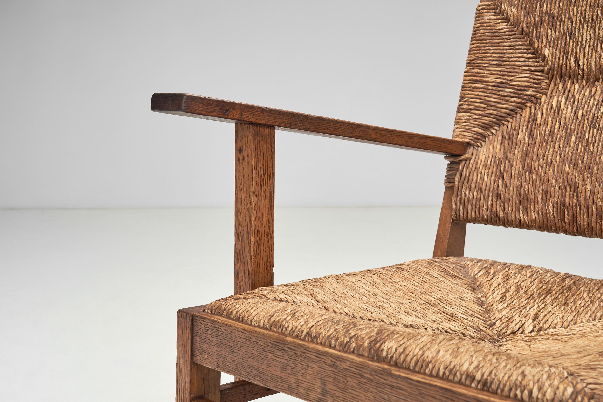 Oak and Rush Armchairs, The Netherlands 1930s For Sale 6