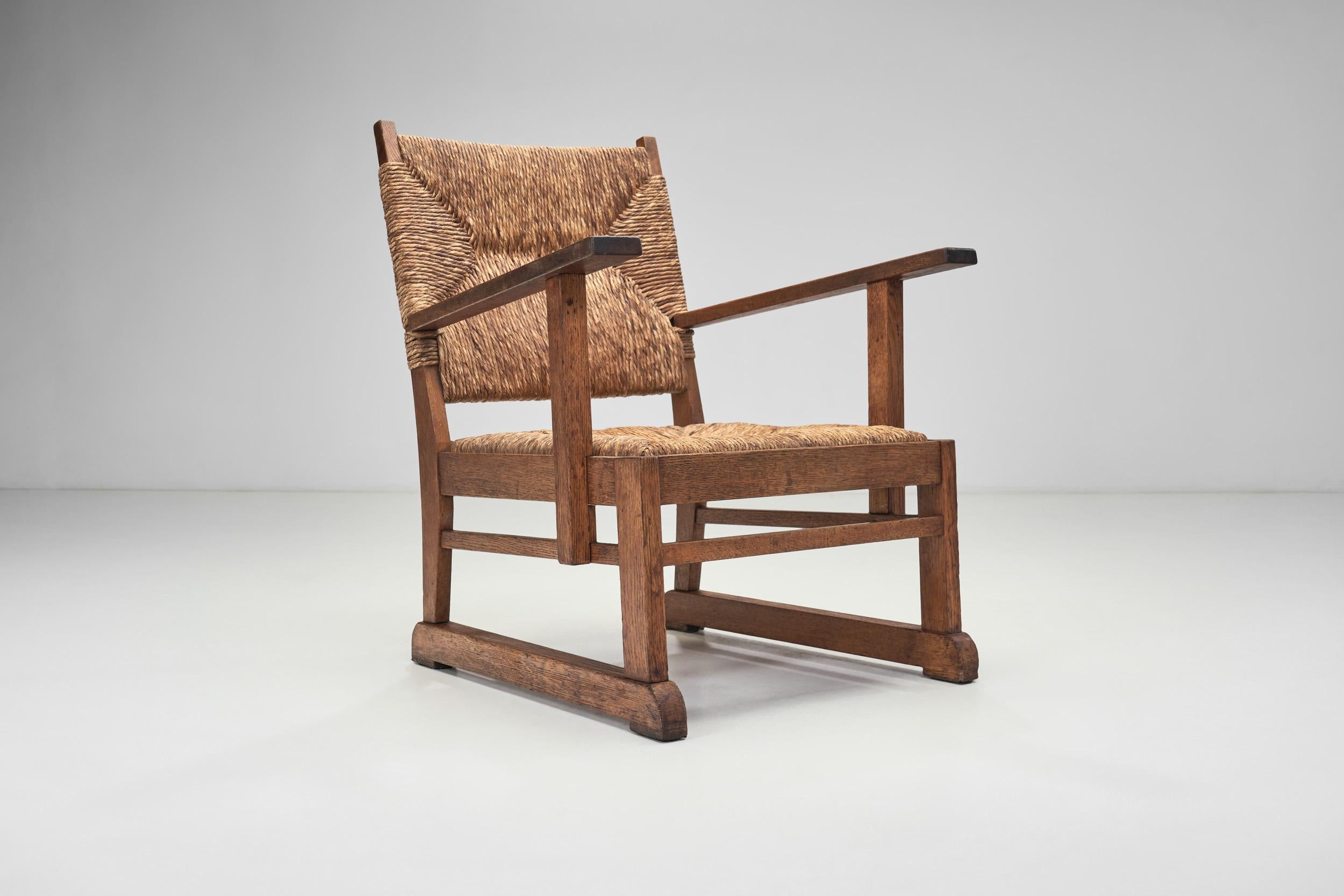 Oak and Rush Armchairs, The Netherlands 1930s For Sale 7