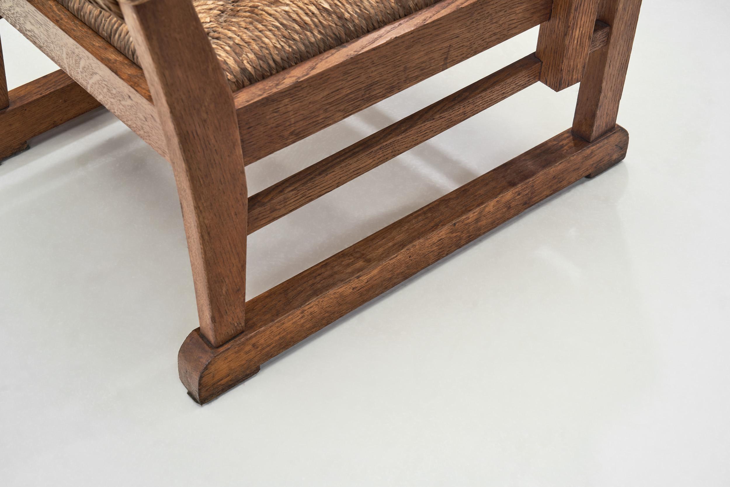 Oak and Rush Armchairs, The Netherlands 1930s For Sale 8