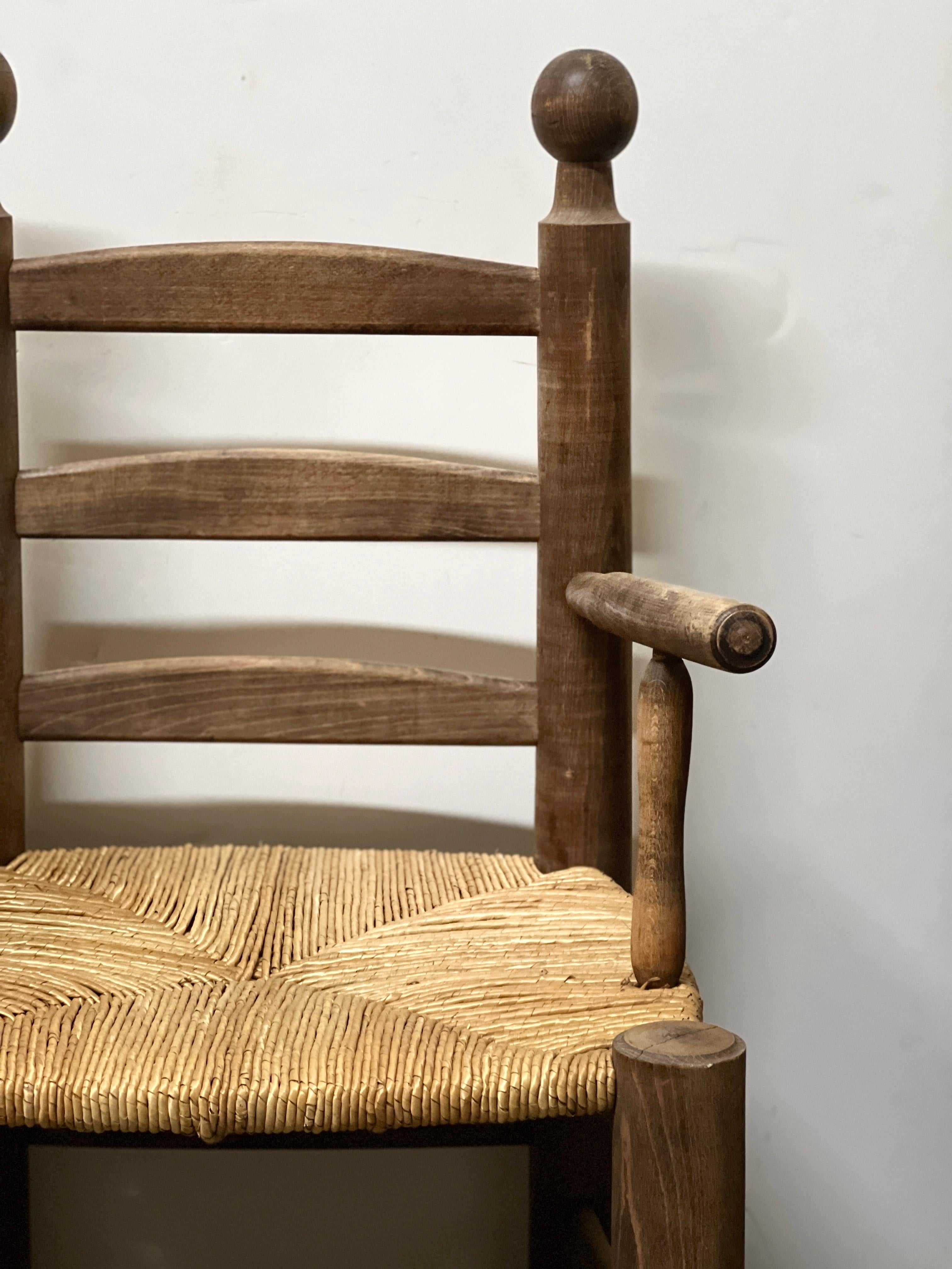 French Oak and Rush Chairs Attributed to Charles Dudouyt, Pair