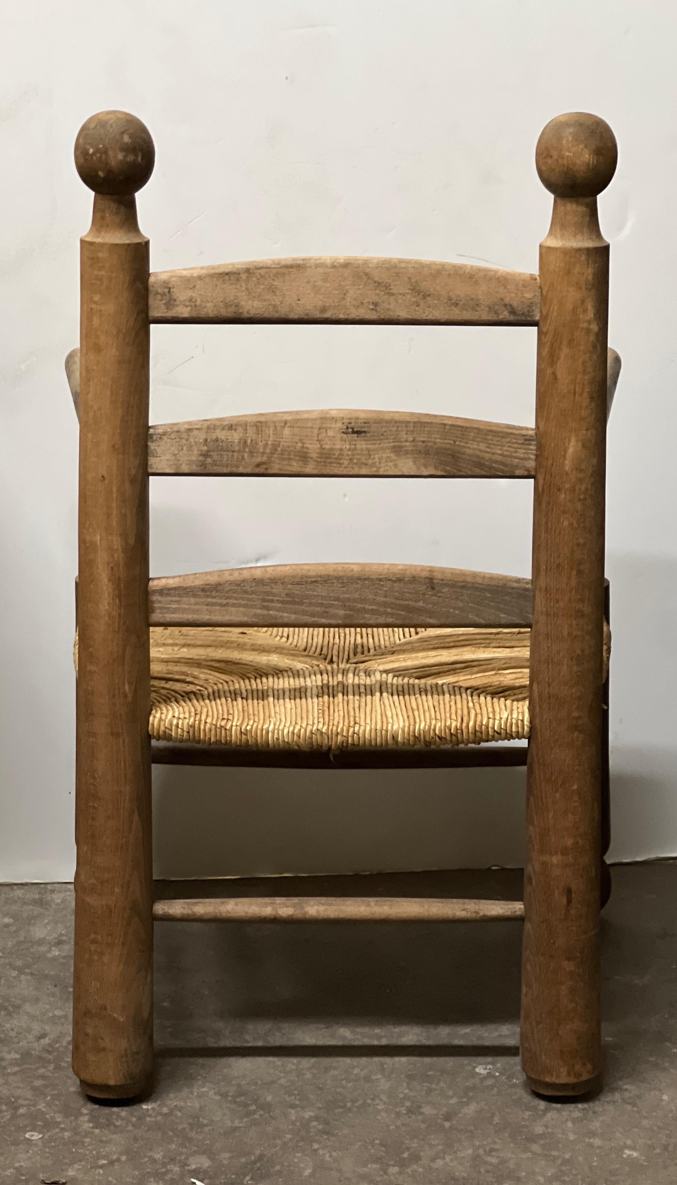 Hand-Crafted Oak and Rush Chairs Attributed to Charles Dudouyt, Pair