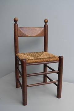 Large set of 12 Oak and Rush Chairs in Style of Charles Dudouyt , France 1960's