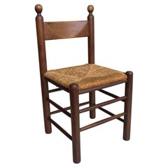 Large set of 12 Oak and Rush Chairs in Style of Charles Dudouyt , France 1960's