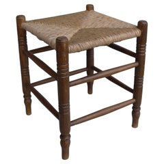 Oak and Rush Mid-Century Modern Stool in style of Charles Dudouyt, France 1960's