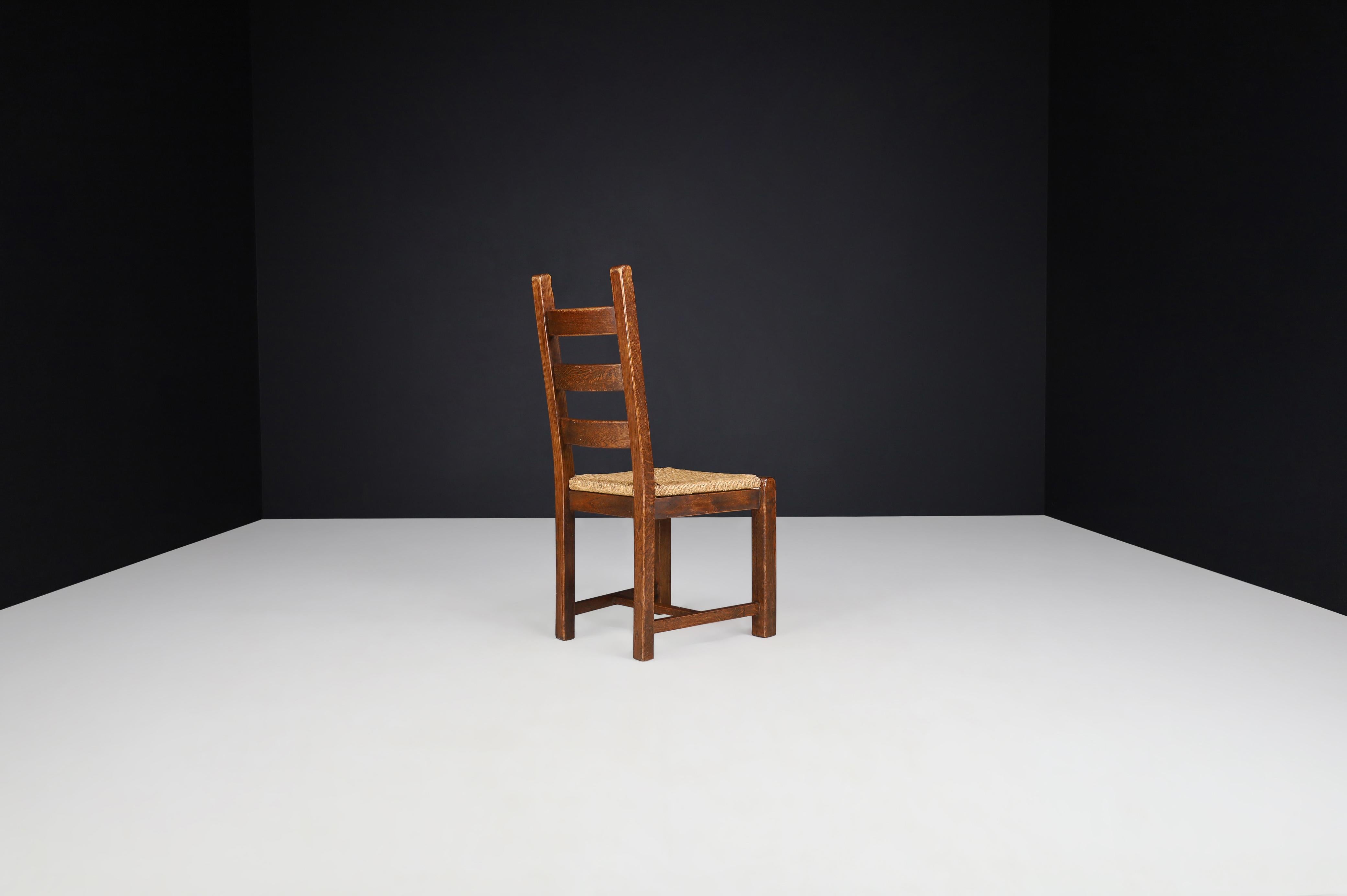20th Century Oak and Rush Rustic Dining Chairs, France, 1960s For Sale