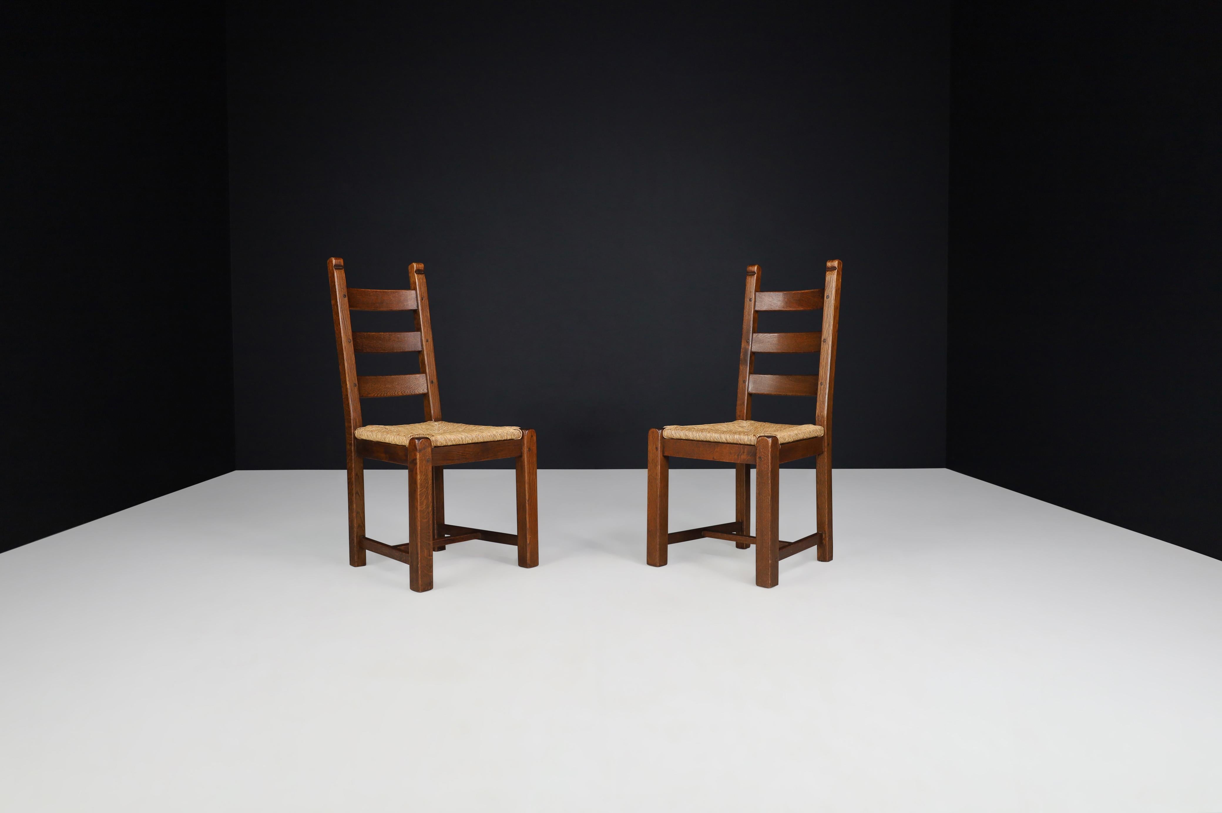 Oak and Rush Rustic Dining Chairs, France, 1960s For Sale 1