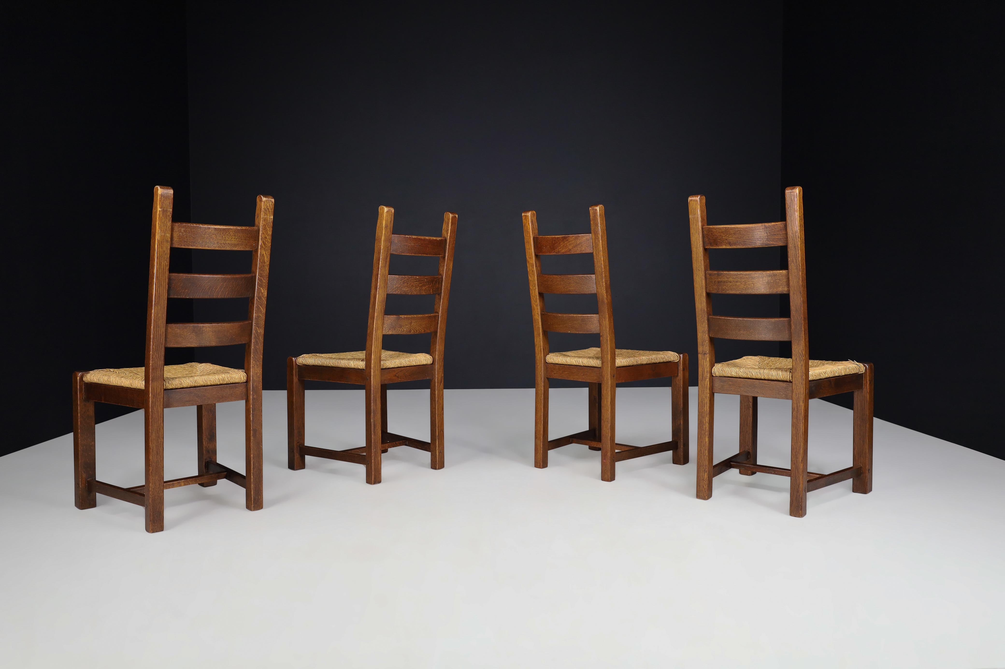Oak and Rush Rustic Dining Chairs, France, 1960s For Sale 2