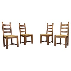 Oak and Rush Rustic Dining Chairs, France, 1960s
