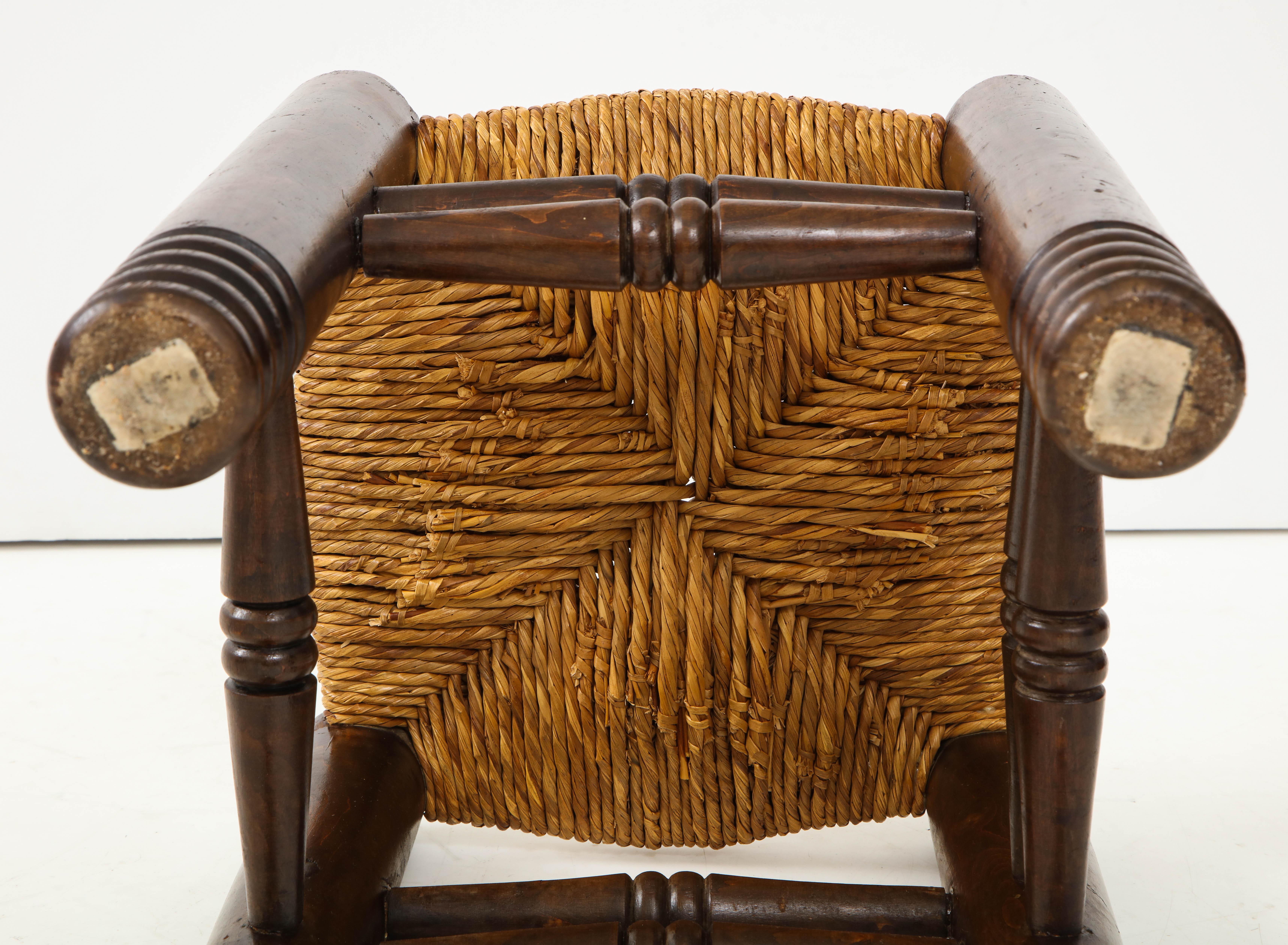 Oak and Rush Stool by Charles Dudouyt, France, circa 1930s 3