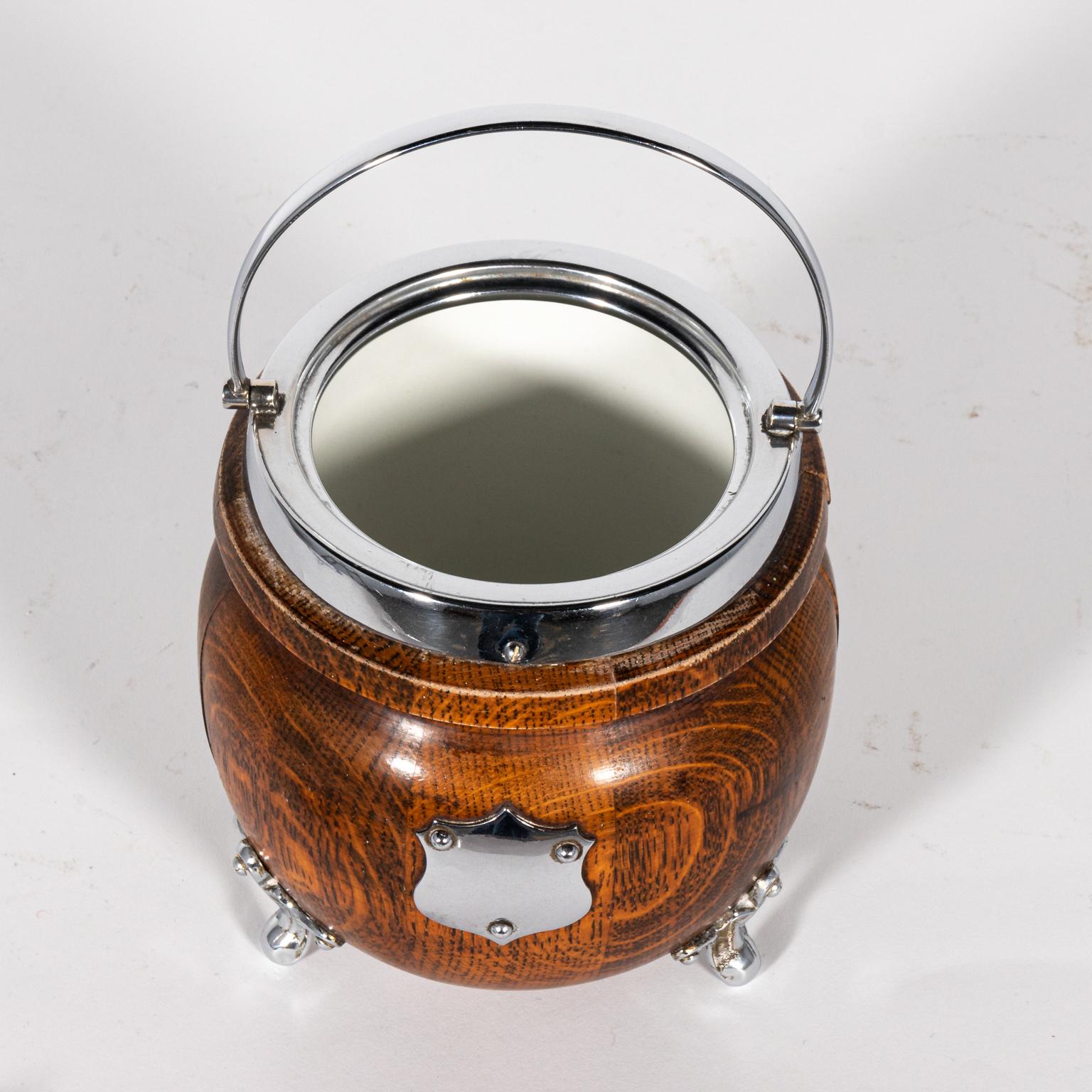 20th Century Oak and Silver Ice Bucket