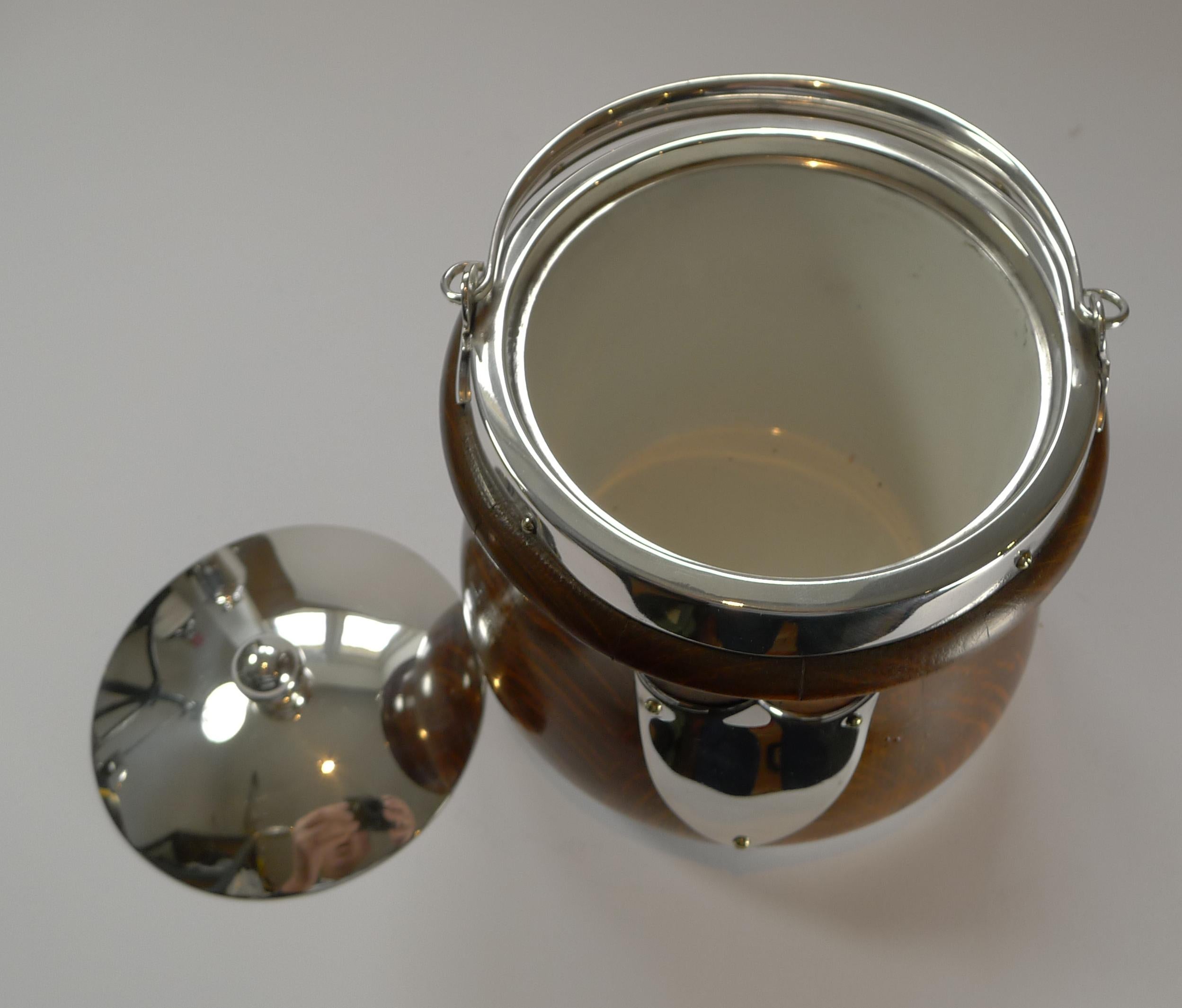 Oak and Silver Plate Biscuit Box / Barrel by John Grinsell & Co., c.1890 1