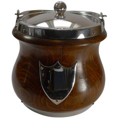 Oak and Silver Plate Biscuit Box / Barrel by John Grinsell & Co., c.1890