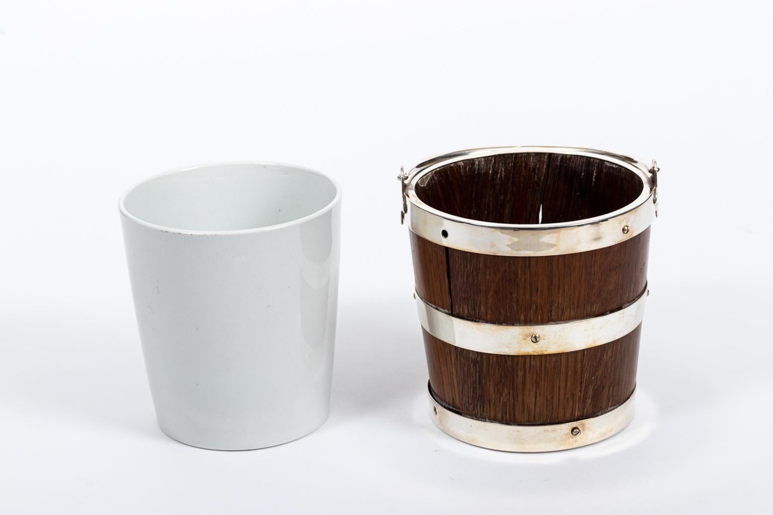 Oak and Silver Plate Ice Pail, circa 1930s 6