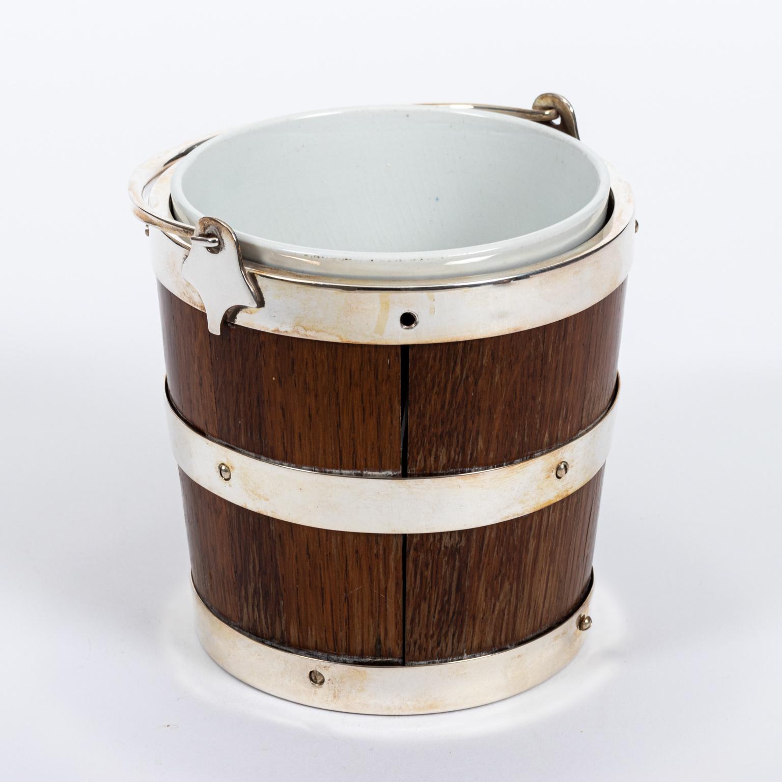 Oak and Silver Plate Ice Pail, circa 1930s 7
