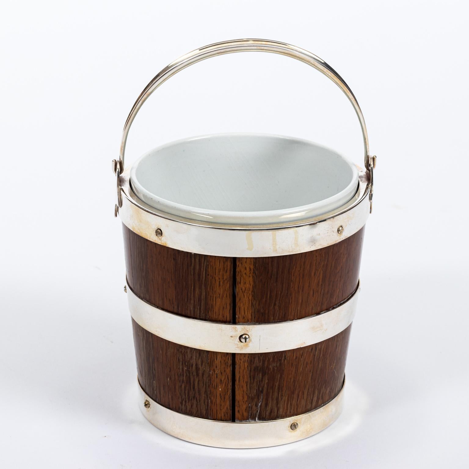 Oak and Silver Plate Ice Pail, circa 1930s In Good Condition In Stamford, CT