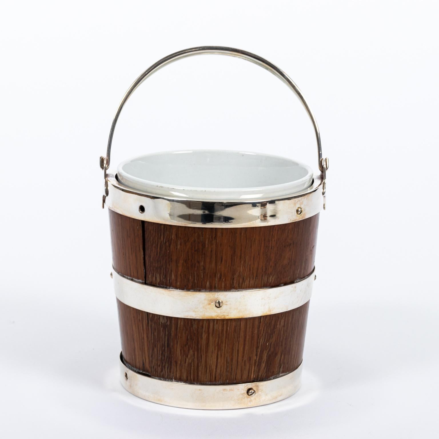 Oak and Silver Plate Ice Pail, circa 1930s 4