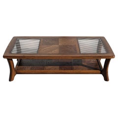 Oak and Smoked Glass Coffee Table with Parquetry Shelf