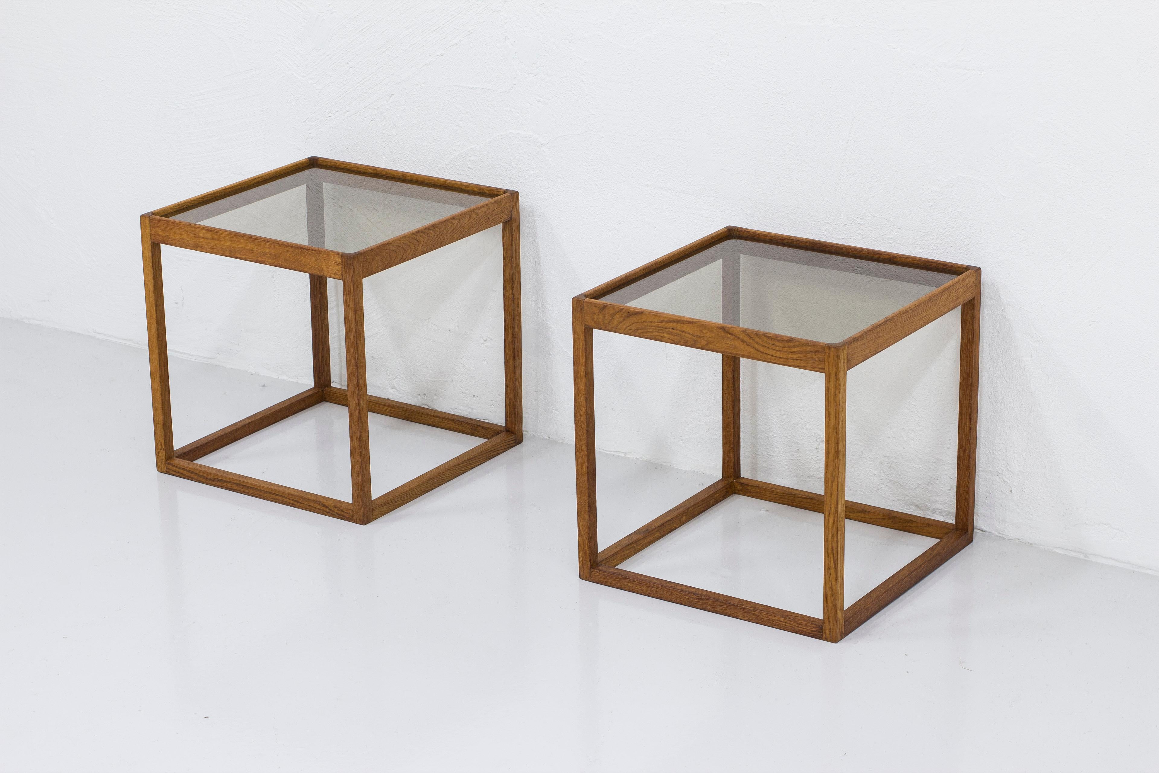 Scandinavian Modern Oak and smoked glass cube tables by Kurt Østervig, 1960s, Denmark For Sale